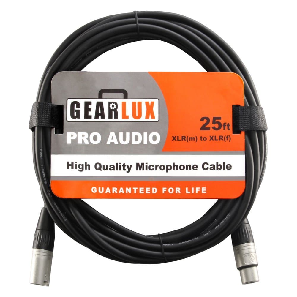 Gearlux Balanced 25-Foot XLR Microphone Cable with Oxygen-Free Copper Conductor - Male to Female