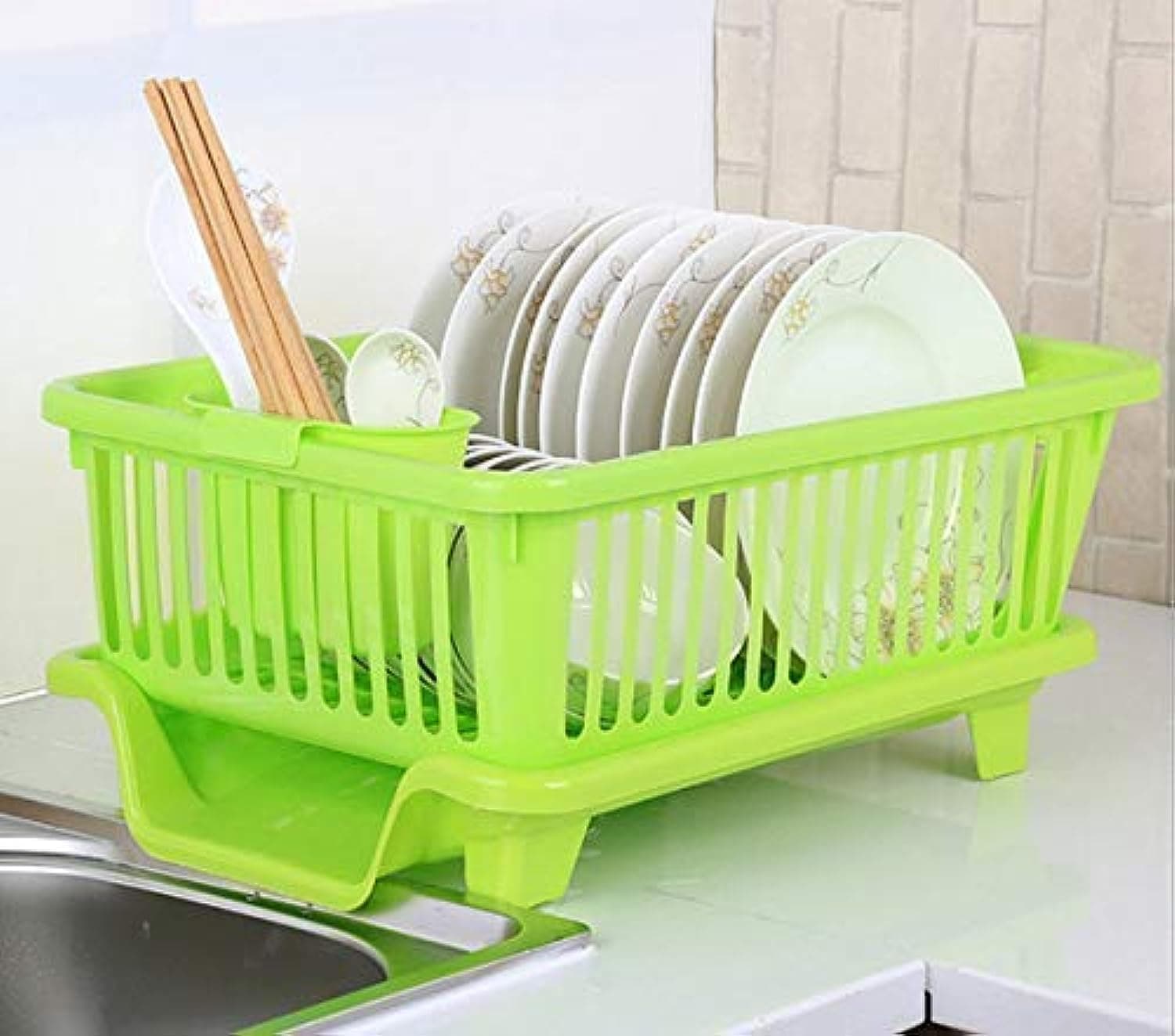 TEKCOOL Plastic Durable Kitchen Drainer Dish Rack Organizer/Drying Tray, Dish Rack with Drying Tray (Green, 45 x 32 x 18 cm, Green)