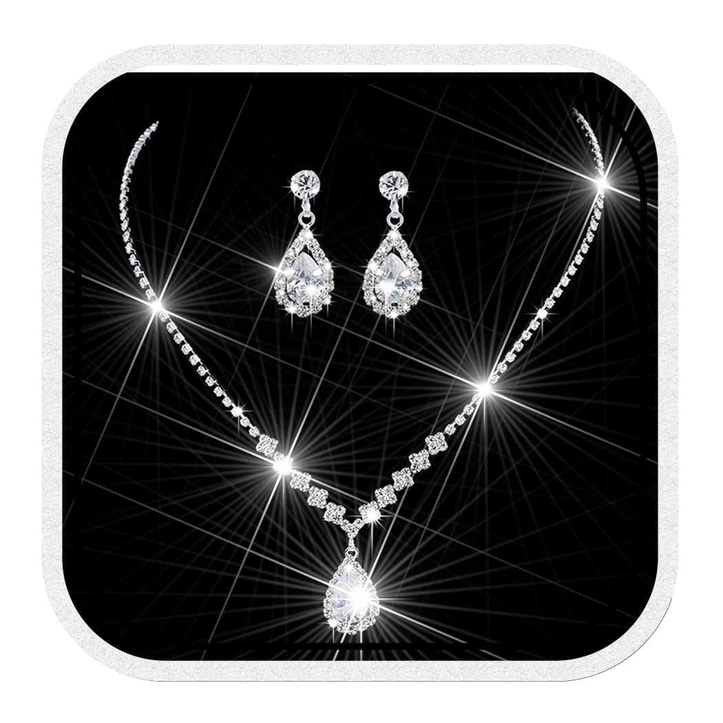 Yean Wedding Necklace Set Silver Bridal Earrings Jewelry Set Crystal Choker Necklaces for Women and Girls