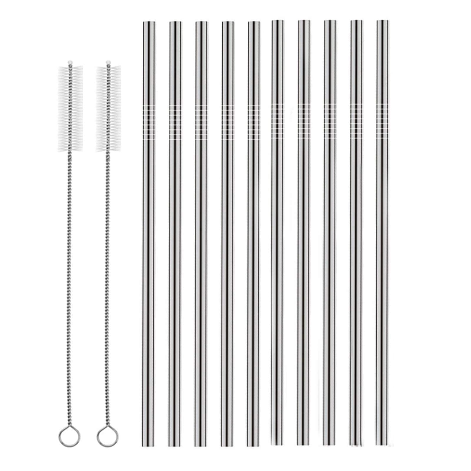 Generic Set of 10 Stainless Steel Straws, HuaQi Straight Reusable Drinking Straws 10.5'' Long 0.24â€˜â€ Dia for 30 oz Tumbler and 20 oz Tumbler, 2 Cleaning Brush Included (10 Straight Straws + 2 Brushesï¼‰