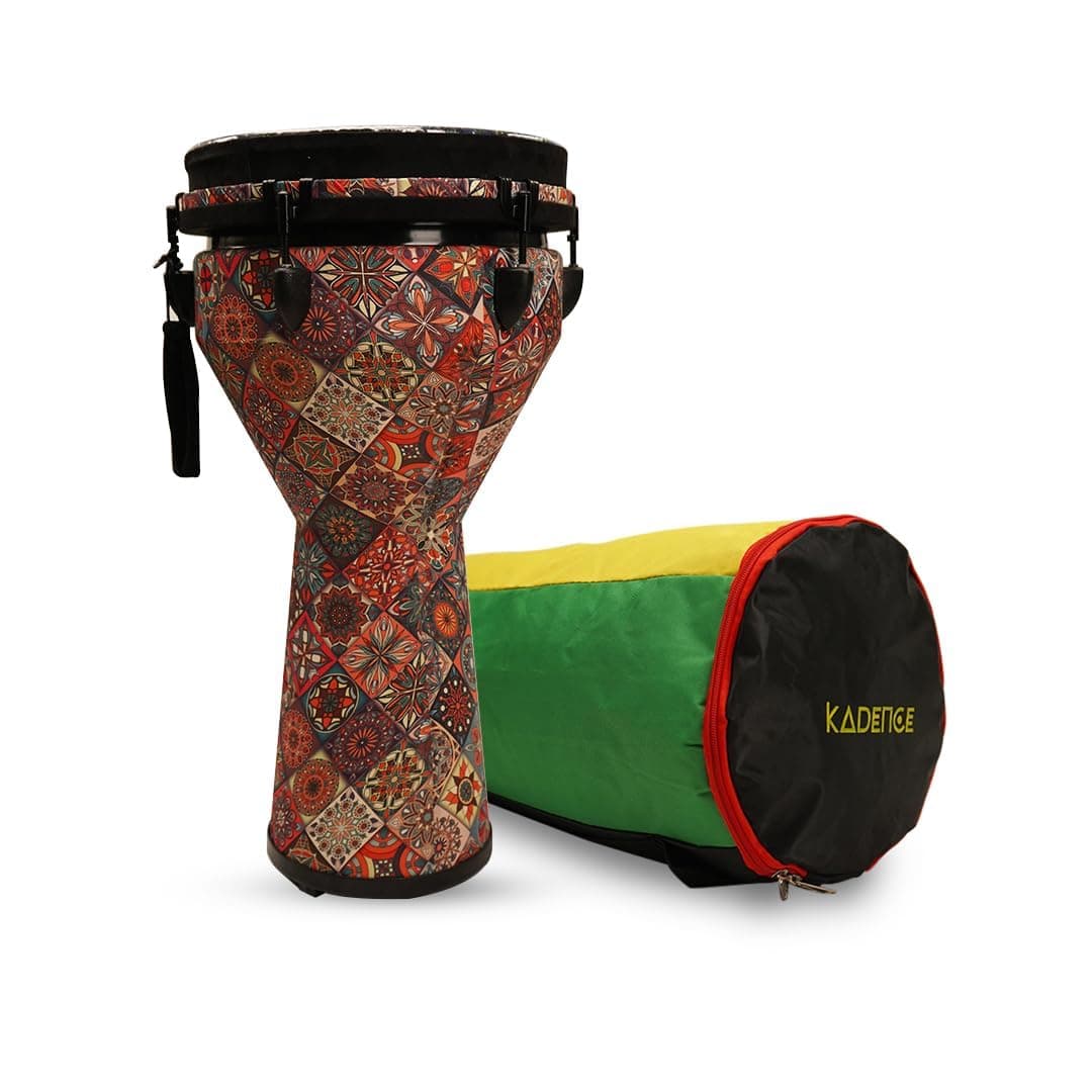 Kadence DJE12N Touring Series Hand Carved Djembe Drum | 12 Inch | Lug Tuning System | Wooden Shell | Artistic Printed Drum Head | Multicolor