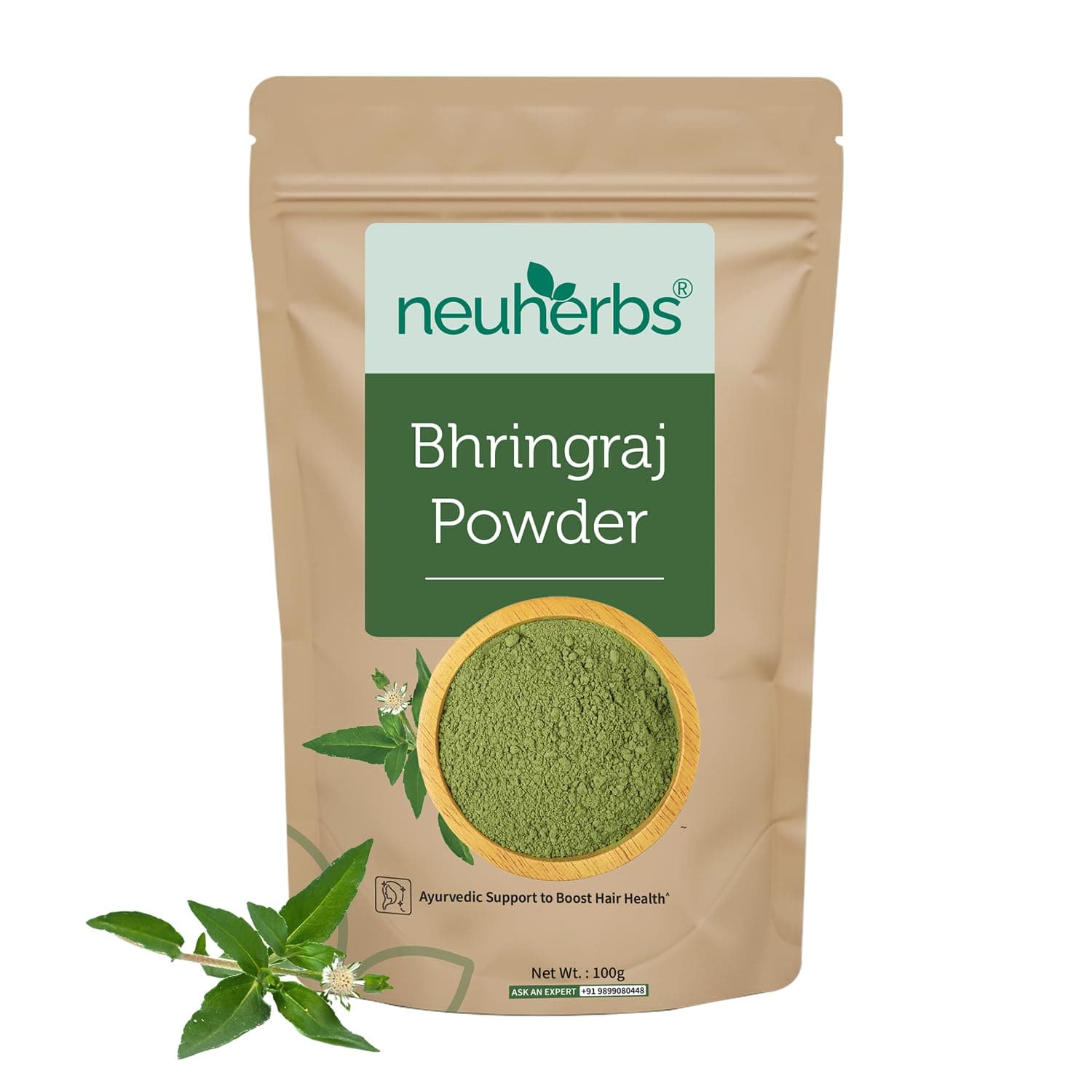 Neuherbs Bhringraj Powder 100g | Ayurvedic Hair Mask for Hair Growth, Scalp Nourishment & Hair Care | 100% Pure & Natural Herbal Powder