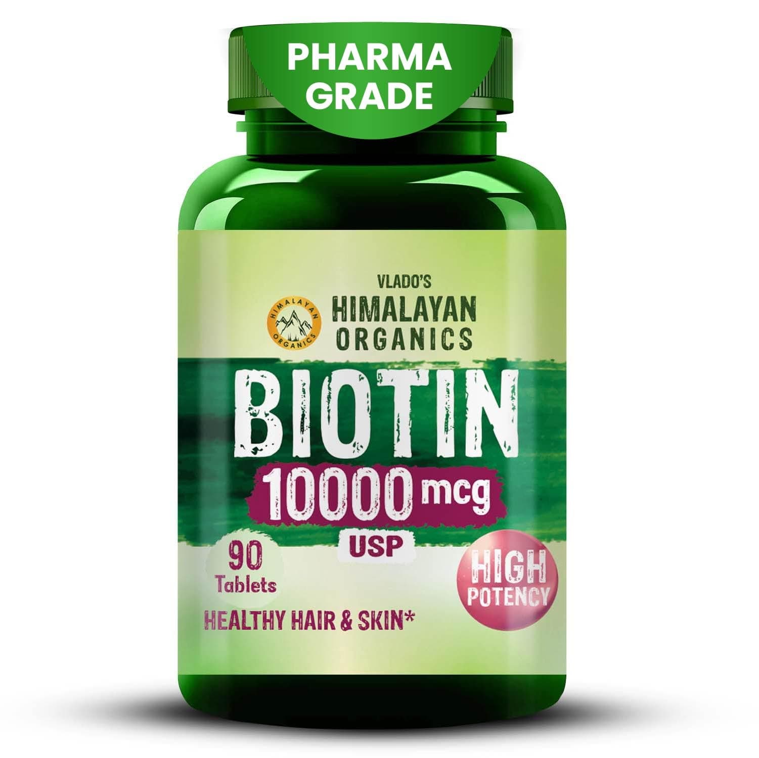 Vlado's Himalayan Organics Biotin10000Mcg For Biotin Supplement for Hair Growth, Glowing Skin & Strong Nails – | Supports Healthy Hair, Fights Hair Fall & Nail Brittleness | For Men & Women- 90 Tablets