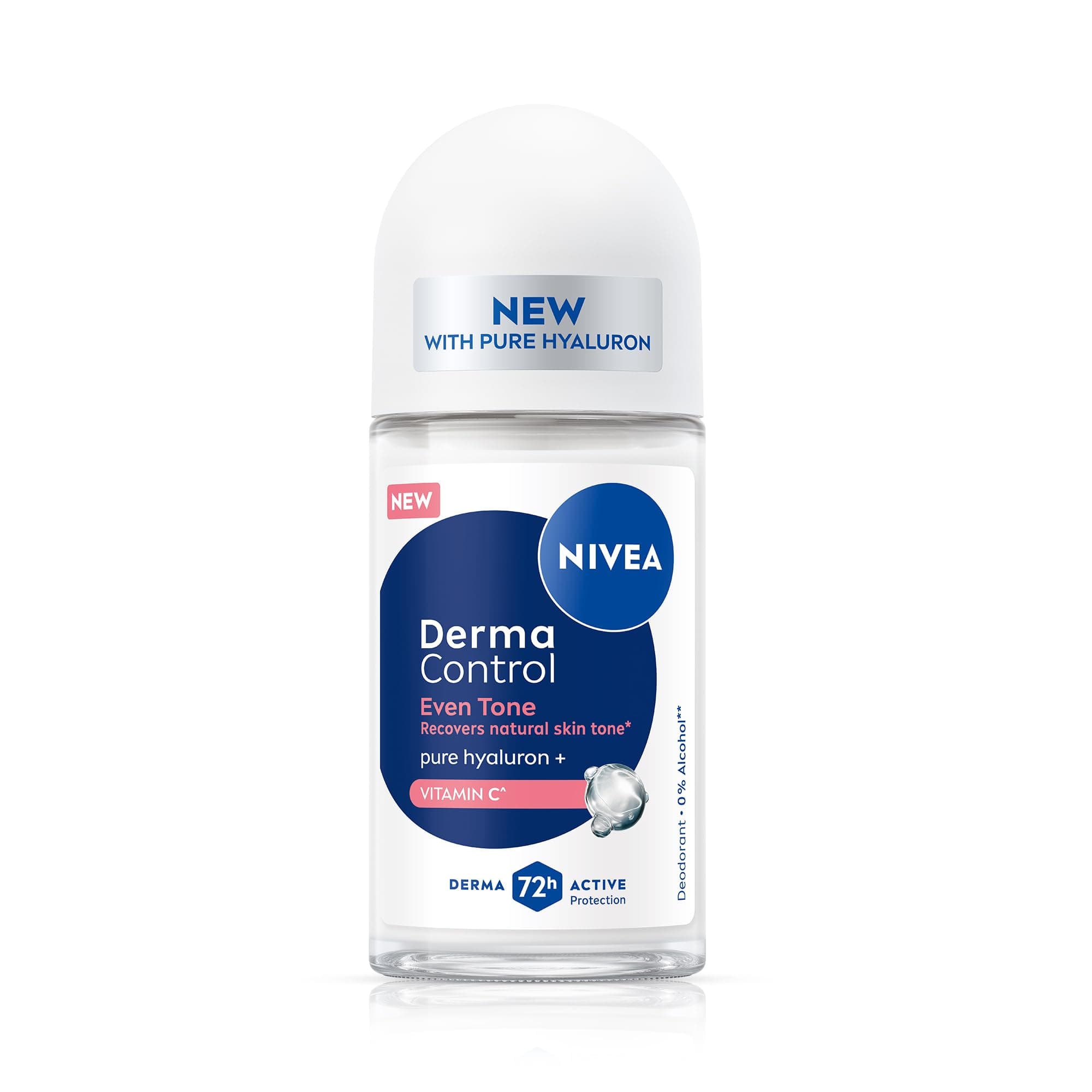 NIVEA Derma Control Even Tone Underarm Deo Roll-On for Women | Smoother & Brighter Underarms | 72H Derma Active Protection | With Pure Hyaluronic Acid & Vitamin C | 0% Alcohol | 50 ml