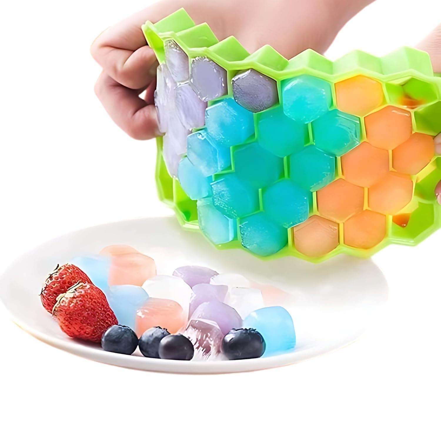 Ice Cube Tray, Silicone Ice Tray (Pack of 2), Ice Tray, Silicone Mould, Ice Cube Trey, Ice Cube Trays for Freezer, Ice Trays for Freezer, Ice Cube Maker, Ice Cubes (Blue, Green)
