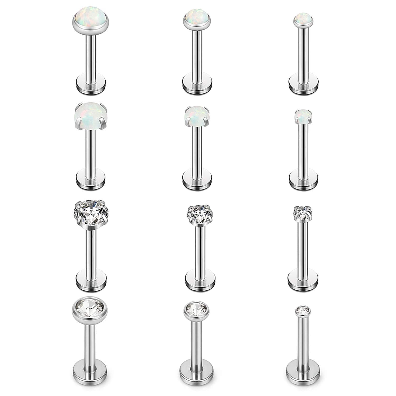 Ruifan Opal Jewelry Internally Threaded Stainless Steel Labret Monroe Lip Ring Tragus Helix Earring Stud 16g 5/16" 8mm 3-12pcs