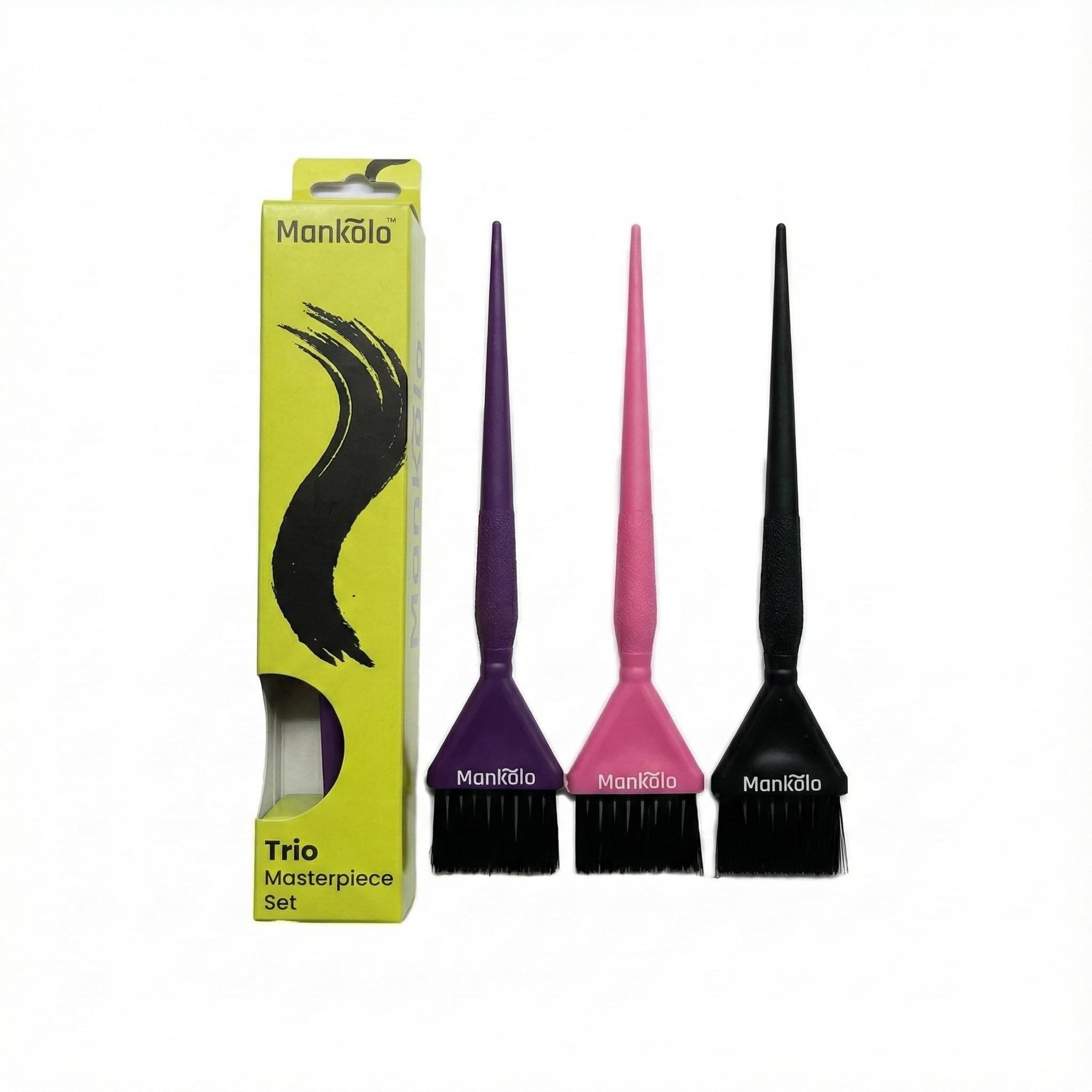 Mankolo Hair Color Brush (Pack of 3) For Women & Men - Hair Colouring, Beard Dyeing, Mehndi, Bleach & Henna Applying Brush For Salon & Home Use - Easy Colour Applicator (Pink, Purple & Black)