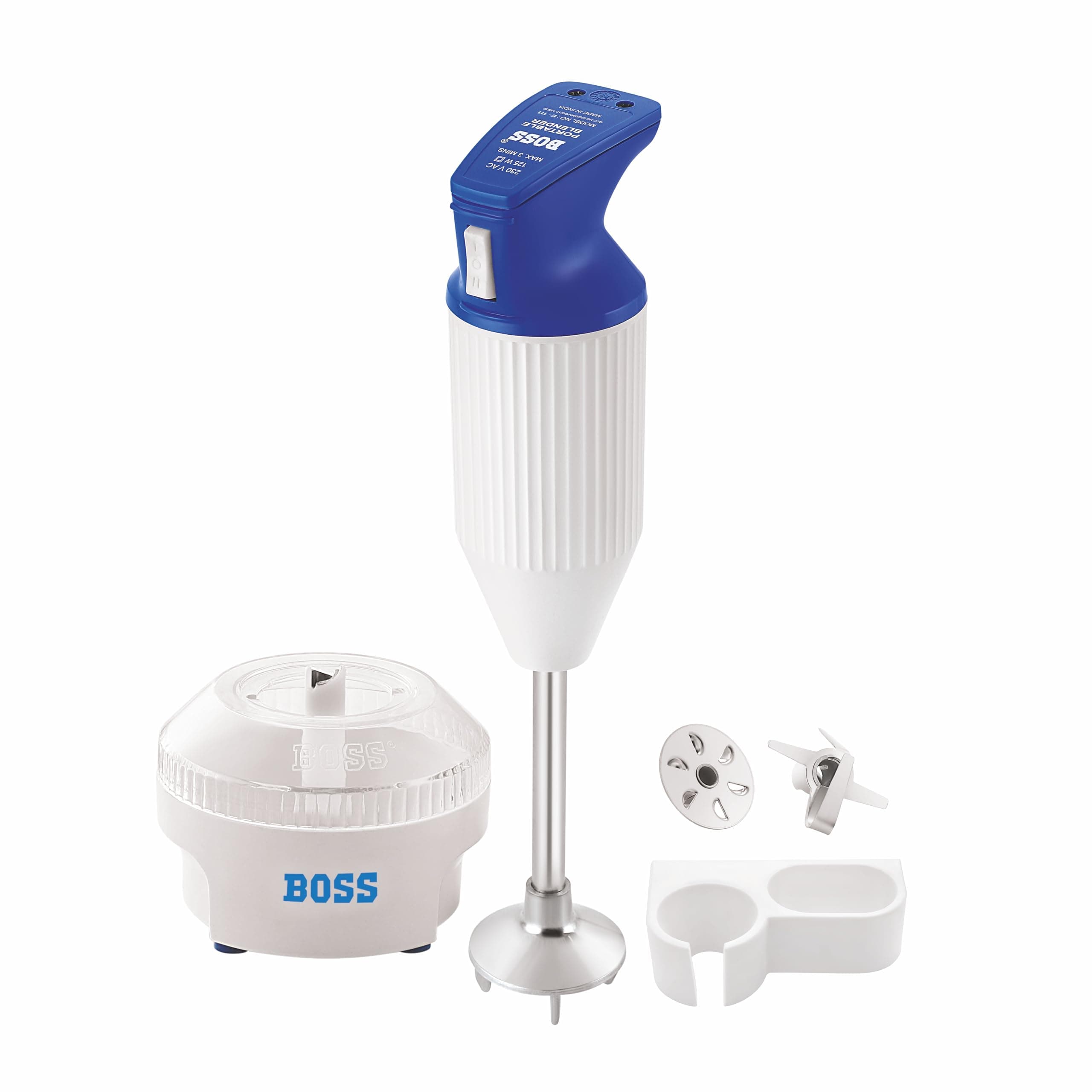 BOSS E112-S Portable Hand Blender 225 Watt | Chutney Jar | 2 Speed Control | 2 Years Warranty | ISI-Marked, Blue