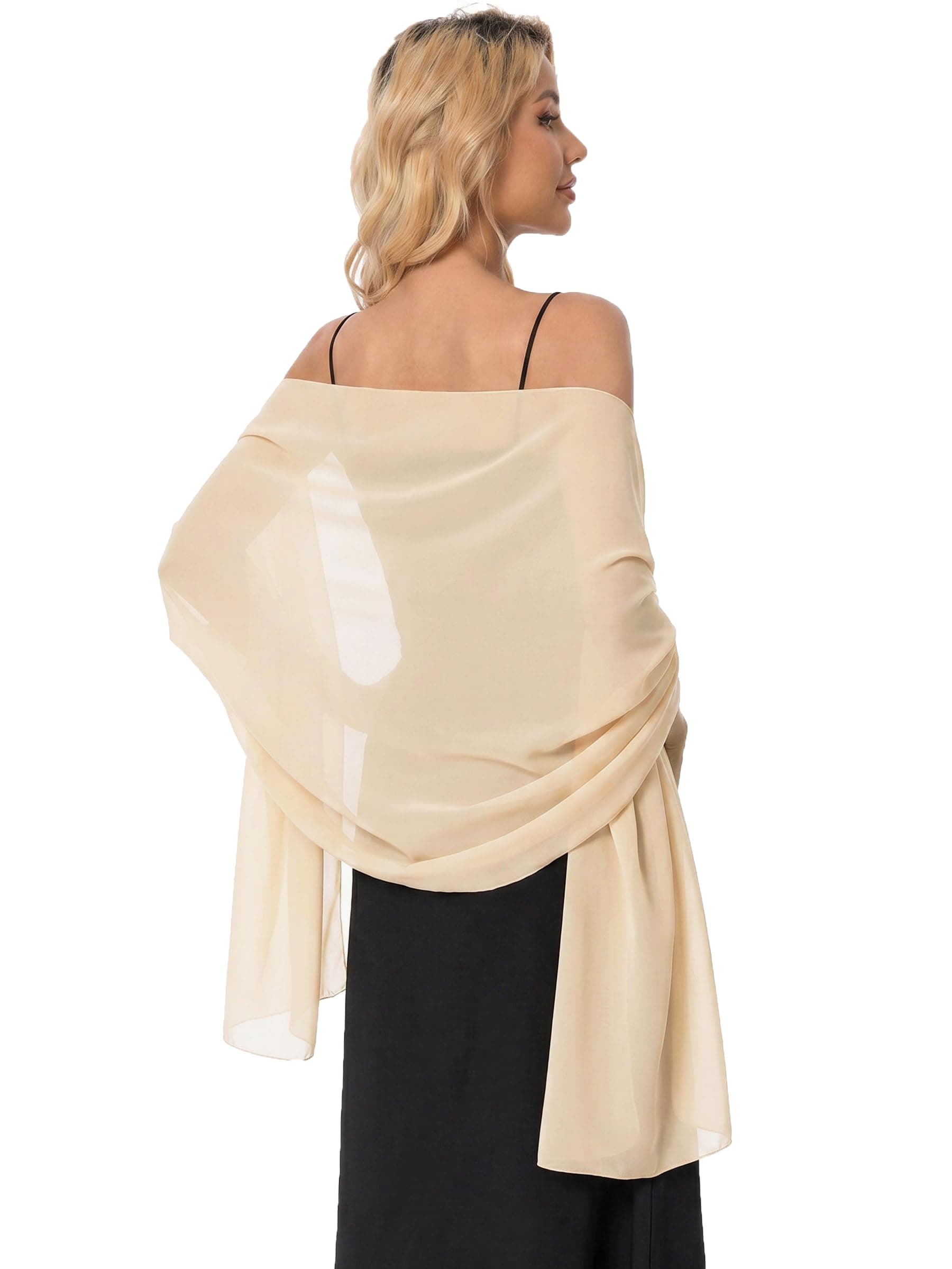 Hotshawl Chiffon Shawls and Wraps for Evening Dresses Women Elegant Soft Scarf Bridal Scarve Wedding Stole (Champagne(chiffon), One Size).