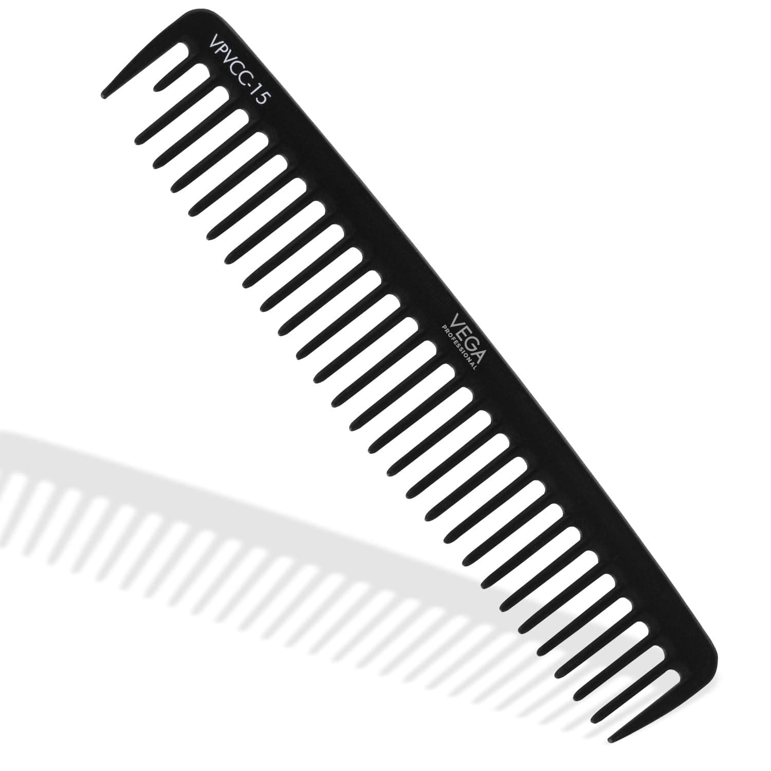 VEGA PROFESSIONAL Carbon Detangling Comb with Anti-Static & Heat-Resistant Teeth | Hair Comb for Salon, Professional Styling & Smooth Hair | Teasing, Precision Parting & All Hair Types (VPVCC-15)