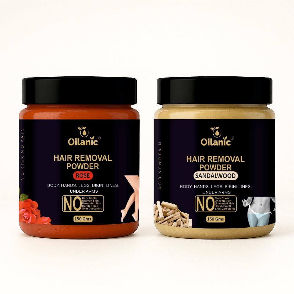 Oilanic Rose and Sandalwood Hair Removal Powder with Jar (Combo of 2, Each 150gram)|Hair Removal Powder for Men and Women Powder for Hair Remove Hair Removal for Legs, Underarms and Body|