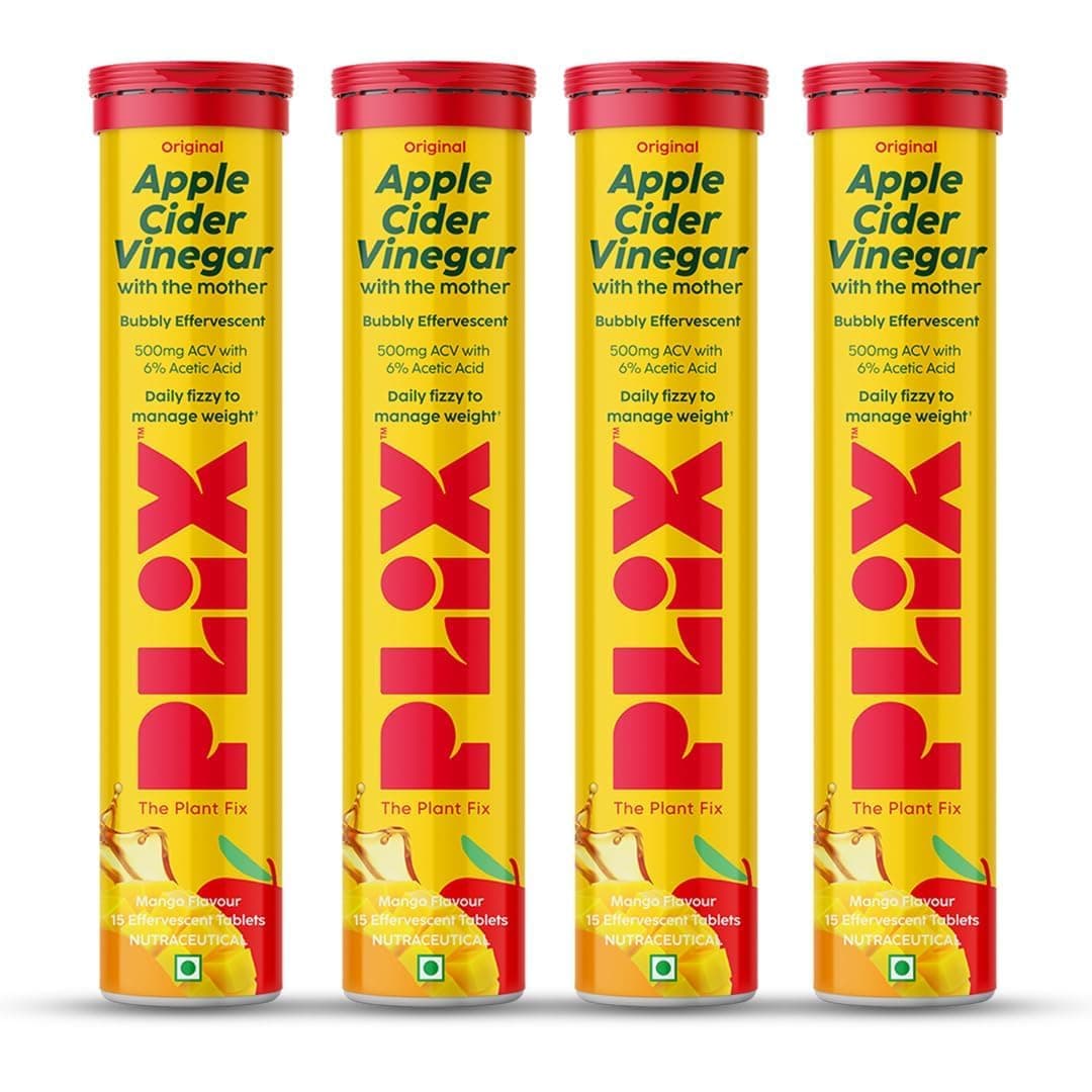 THE PLANT FIX Apple Cider Vinegar Effervescent Tablet with mother | Supports Metabolism & Appetite Control I With 500mg ACV, Vit B6 & B12 I No Maltodextrin, No Added Sugar I Pack of 4 (60 tablets)