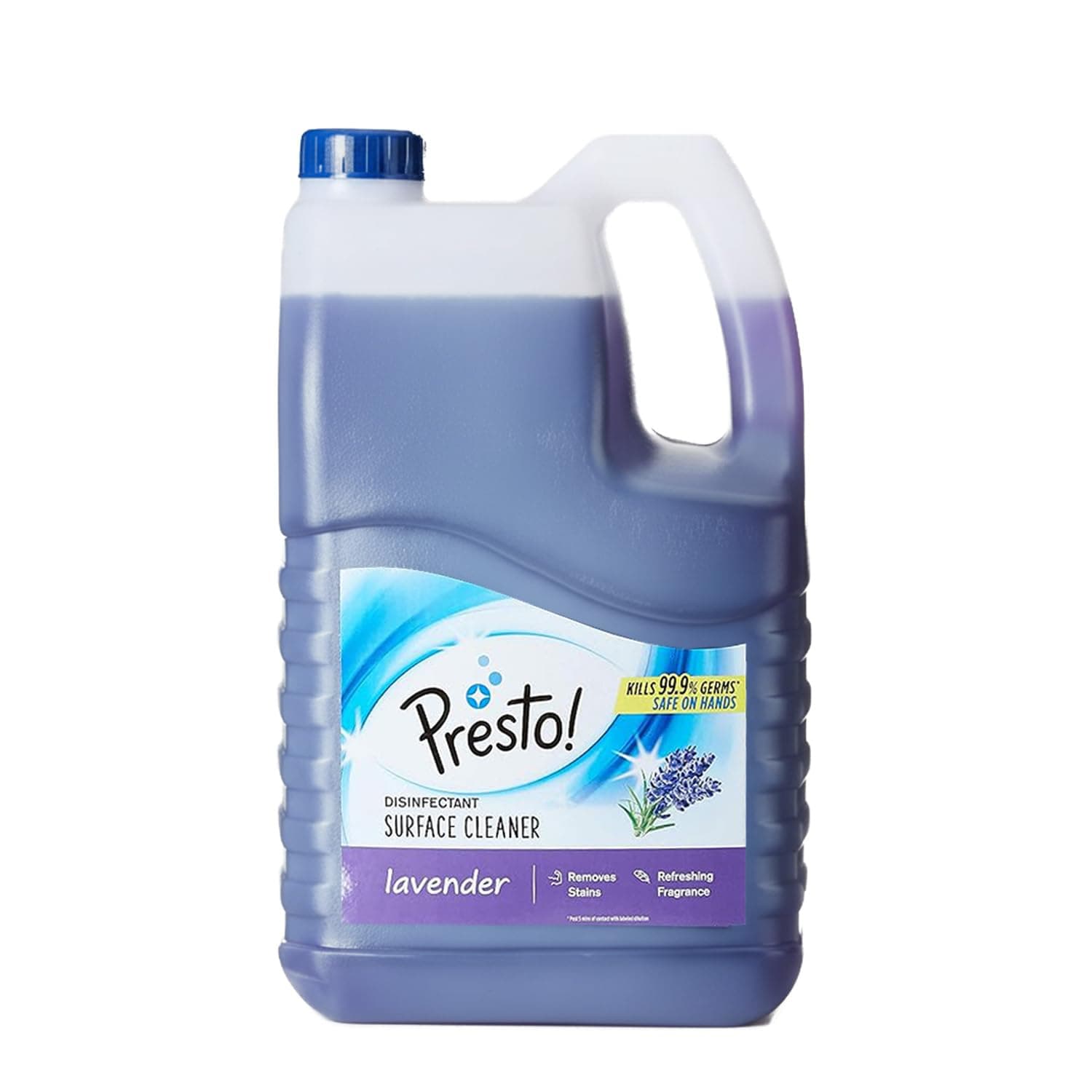 Amazon Brand - Presto! Disinfectant Surface & Floor Cleaner Liquid | Lavendar | 5 Litre | 1 Can | Kills 99.9% Germs | Removes Stains | Safe On Hands