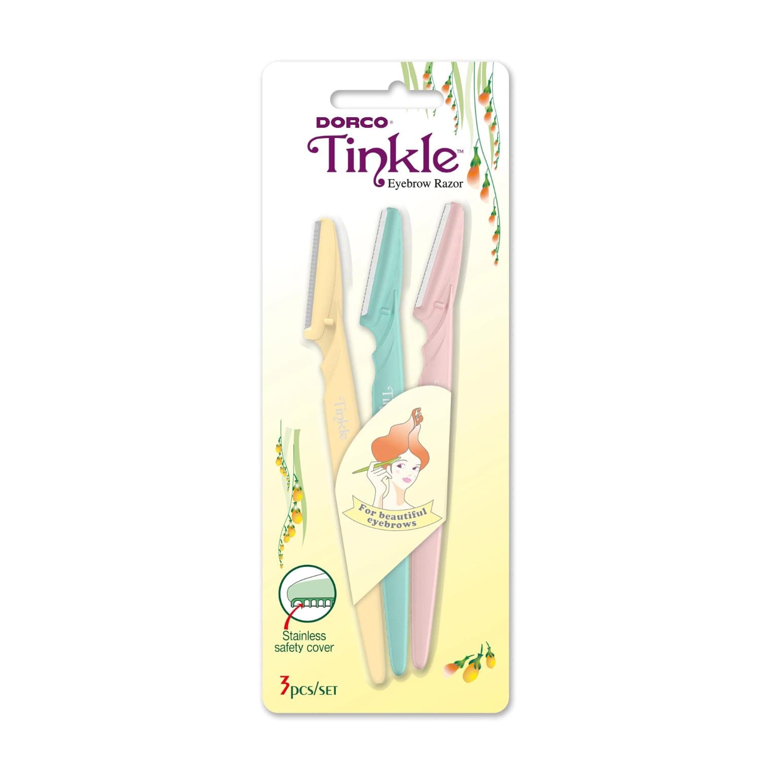 Dorco Tinkle Facial Razors for Women | Pack of 3 | Instant & Painless Hair Removal | Glowing Skin | Single-blade Dermaplaning Razor | Non Slip Handle | Easy to use | Smooth Shave