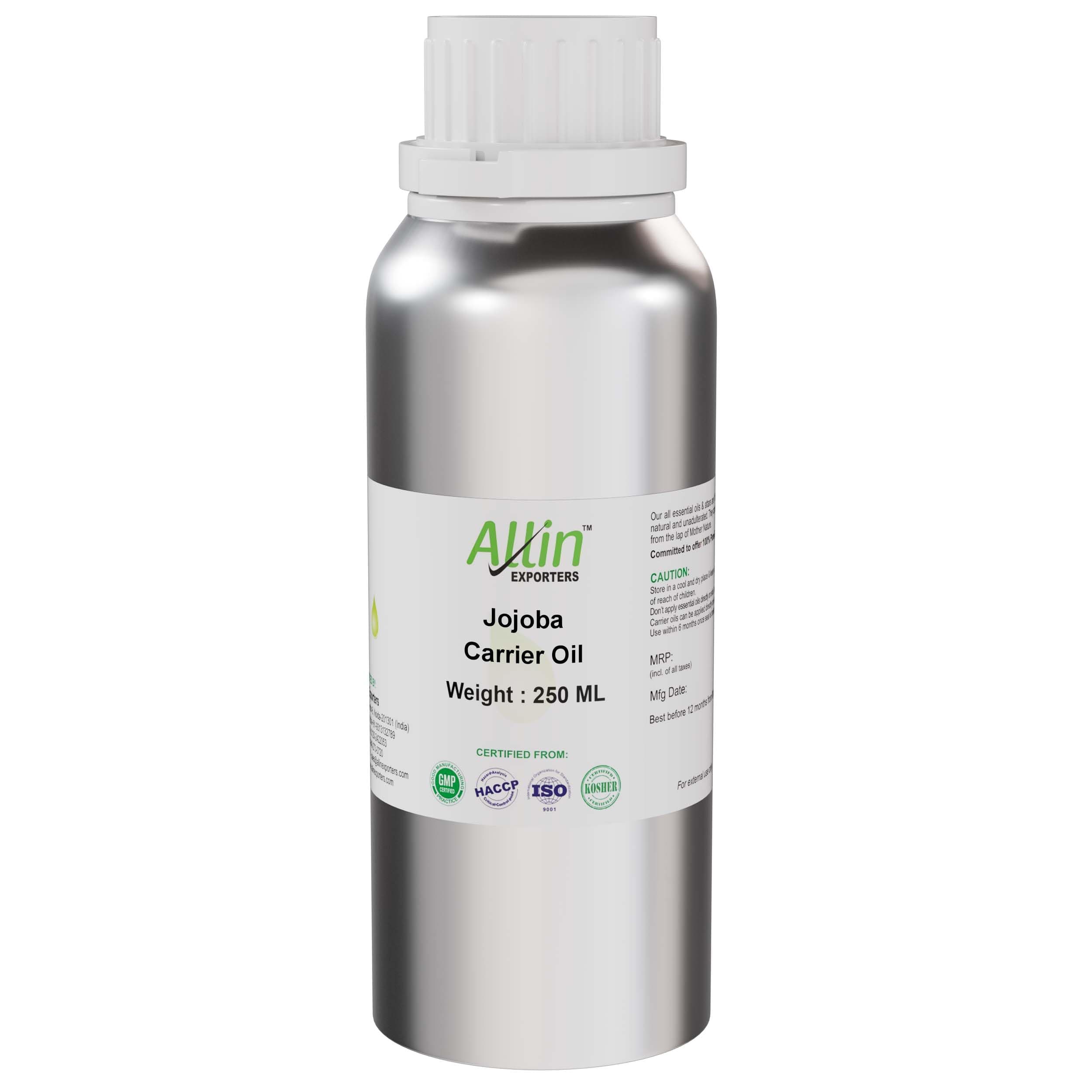 Allin Exporters Jojoba Oil 100% Natural & Pure Cold Pressed Base Carrier Oil for Hair Growth, Dry Skin Massage, Face, Lips, Cuticles, Wrinkles, Fine Lines & Stretch Marks (250 ml)