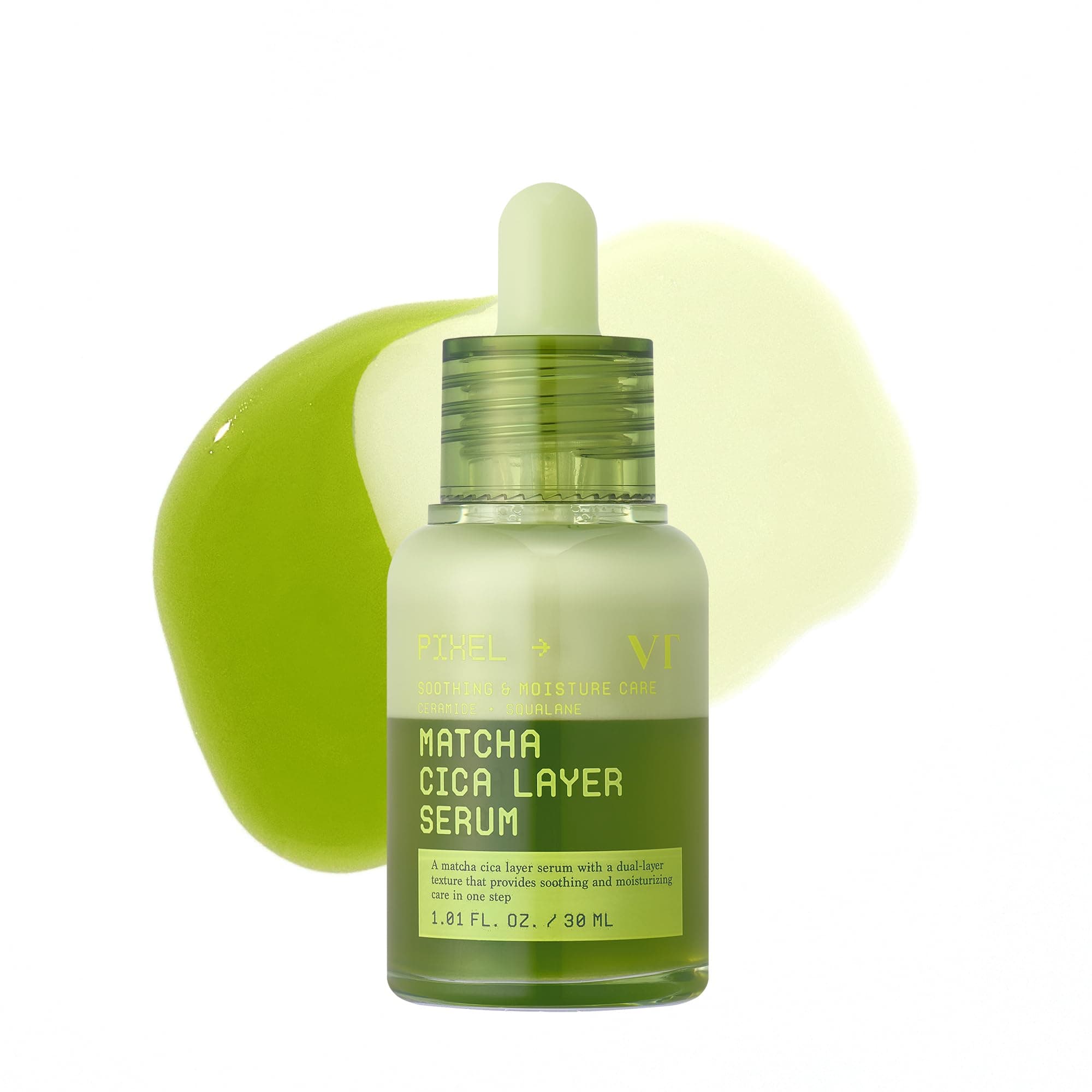 VT COSMETICS Matcha Cica Layer Serum, Hydrating Korean Facial Serum with Green Tea Extract, Centella Asiatica, Ceramide & Squalane, Barrier Care & Oil Balancing for Sensitive Skin (1.01 fl oz/ 30ml)