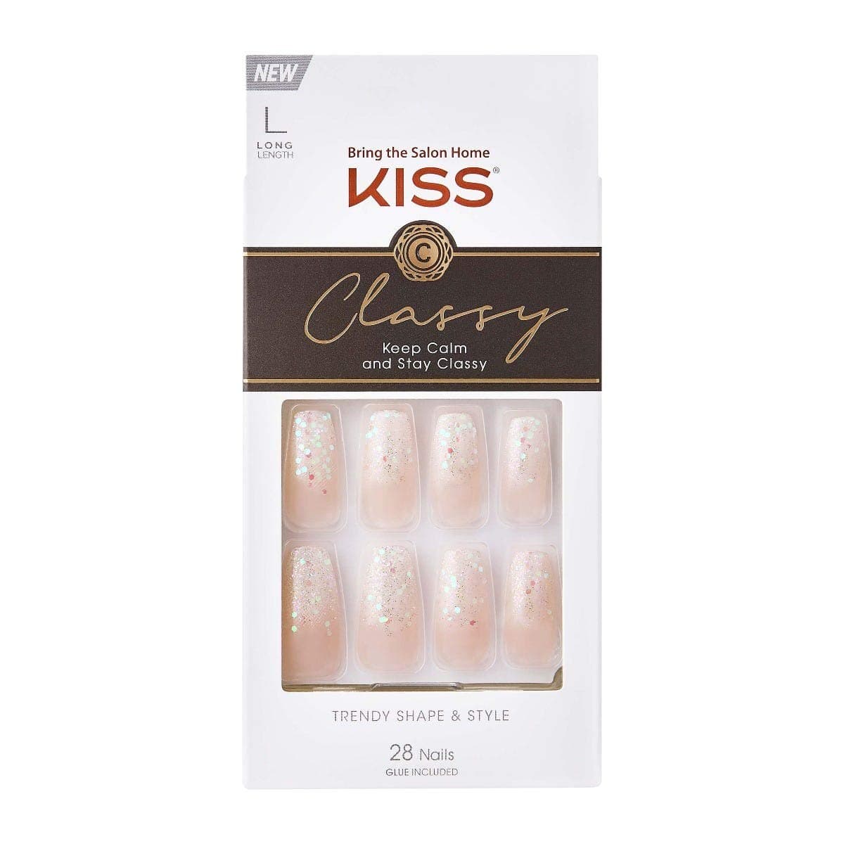 KISS Classy French Nail Manicure Kit with Gel Finish, Long, Coffin Shaped, ââ‚¬Å“Scrunchieââ‚¬Â, Gel Nail Kit Includes Pink Nail Glue (Net Wt. 2 g / 0.07oz.), Mini File, Manicure Stick, and 28 Fak