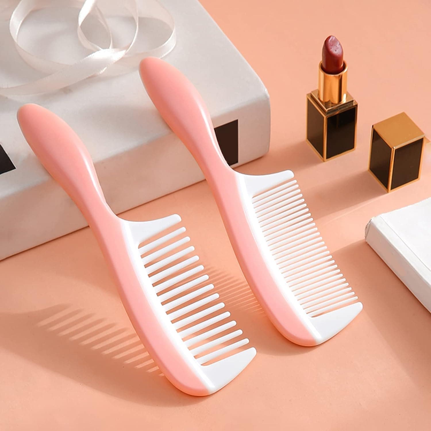 Zollyss Dressing Comb for Women & Men, Fine Tooth and Wide Tooth Hair Comb, Pink & White Styling Comb Set (Pack of 2)