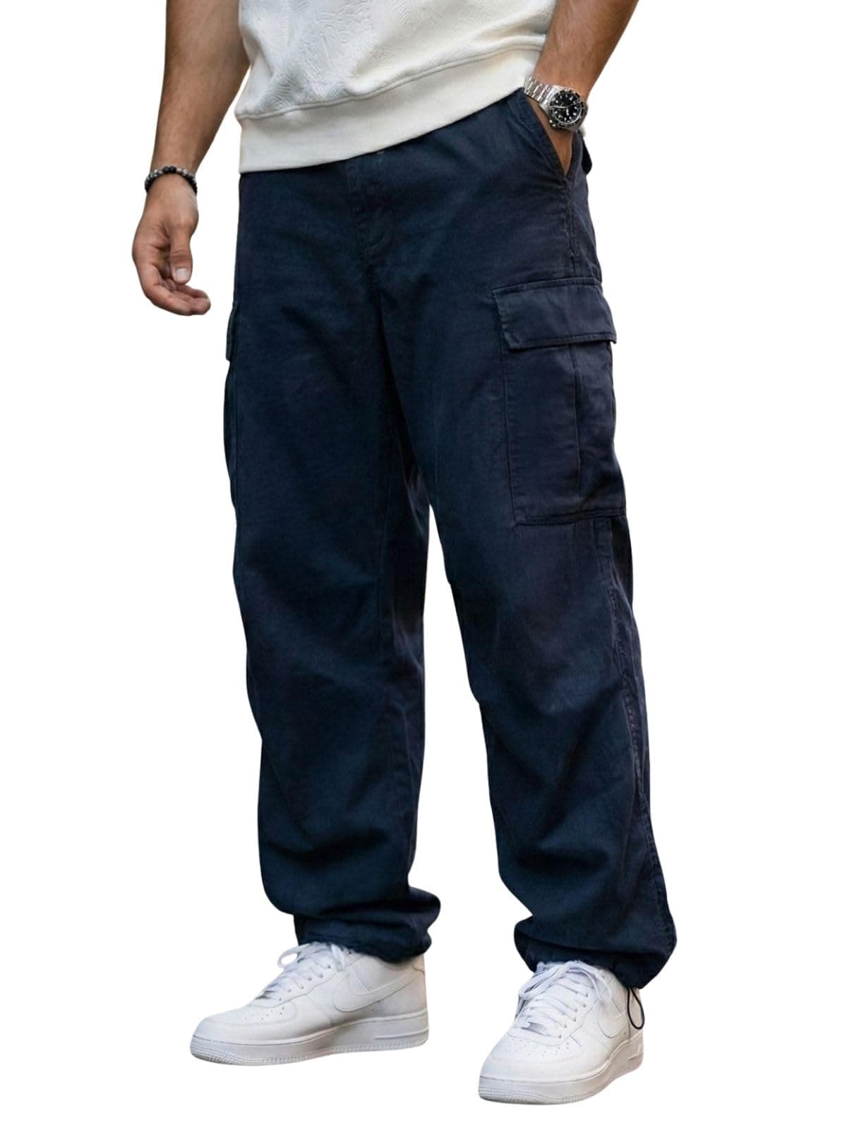 Veirdo Men’s Baggy Cargo Oversized Pants with Utility Pockets, Relaxed Loose Fit Street Style Trousers, All-Day Comfort, Perfect Casual Wear, Travel, (Size S to 2XL)