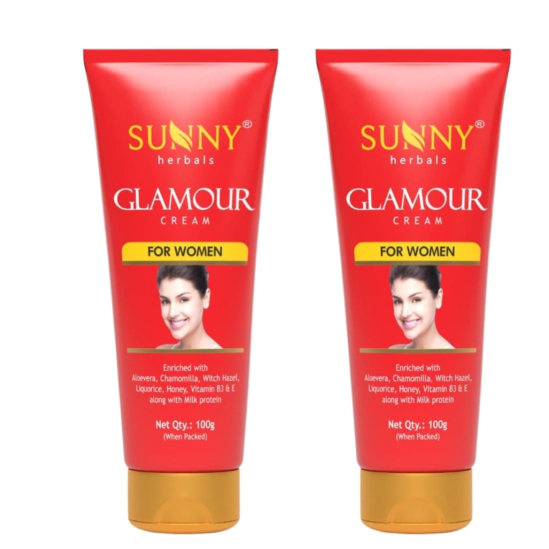 Sunny Herbals Glamour Cream | Brightens Skin, Evens Tone, Fades Dark Spots, Reduces Pigmentation & Revives Skin with Niacinamide (B3), Aloe Vera & Chamomilla For a Natural Glowing Look, 100 gm (Pack of 2)