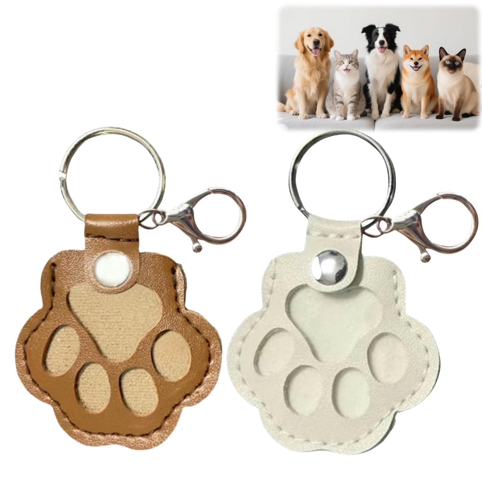 BCNJEPIN Paw Keychain, Pet Fur Keepsake, Leather Pet Paw Keyring for Dogs and Cats, 2-Pack Memorial Gift for Pet Lovers, Sentimental Pet Hair Keychain, Dog Paw Key Chain