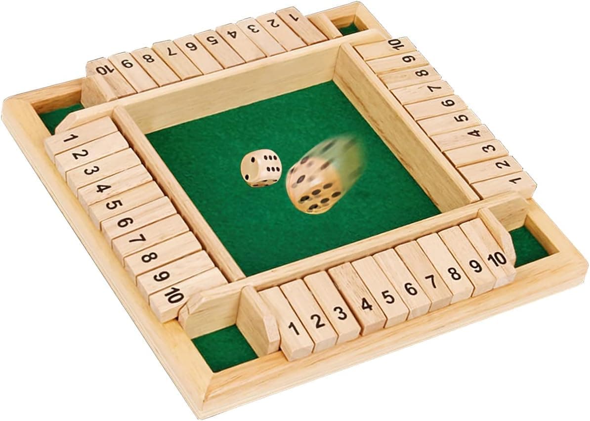 SHINETOY Shut The Box Wooden Board Game with 2 Dice – Classic Folding Board Math Dice Game for 4 Players | Fun Educational Number Game for Children & Adults | Perfect Family Party & Birthday Gift