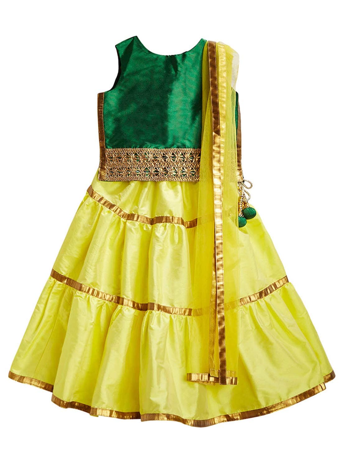 A.T.U.N. (ALL THINGS UBER NICE) Girls Gota Lace Tiered Readymade Lehenga Choli and Dupatta Set | Traditional Ethnic Wear Clothing Set for Festival Occasions