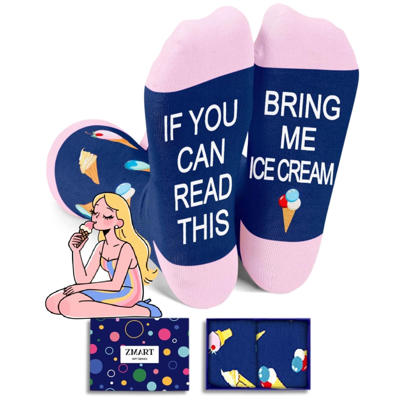 Women's If You Can Read This Funny Saying Icecream Crew Socks, Christmas Gift