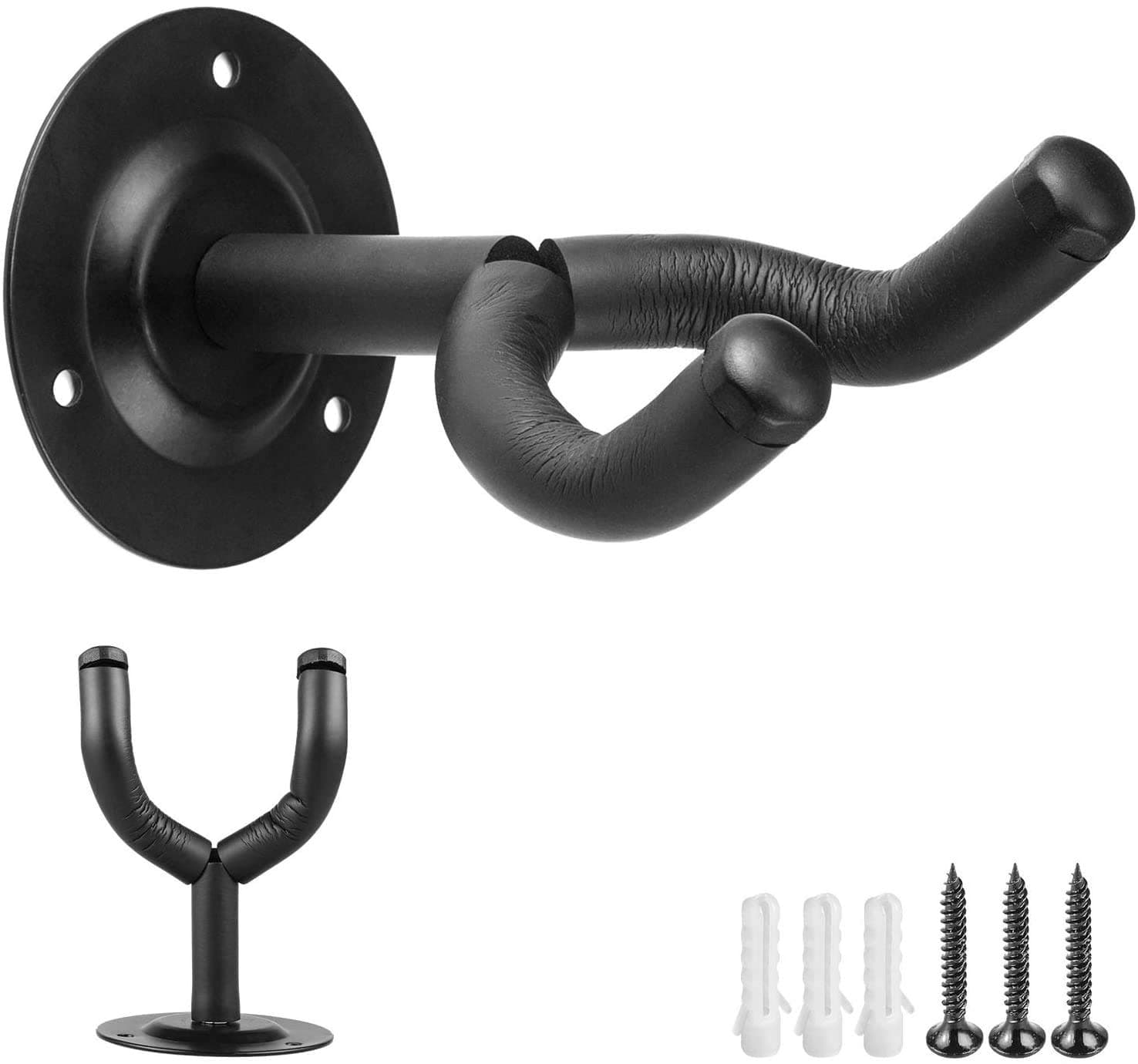 Blueberry R-501 Metal Guitar Hanger and Guitar Wall Mount Bracket Holder with Screws For Acoustic and Electric, Bass Guitars, Ukulele, Mandolin, Banjo, Violin (Black)