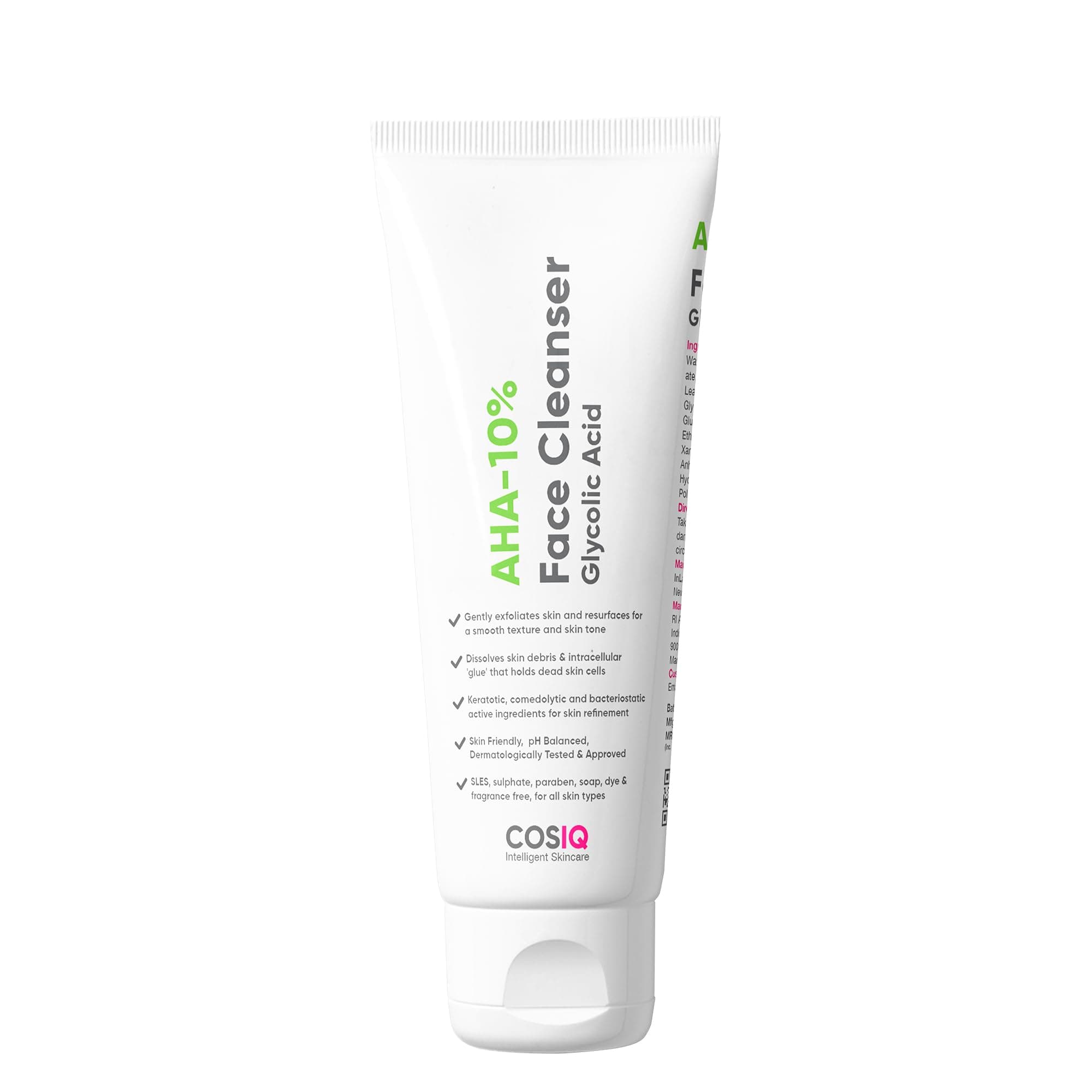 Cos-IQ 10% Glycolic Acid AHA Face Wash for Glowing Skin, 100ml