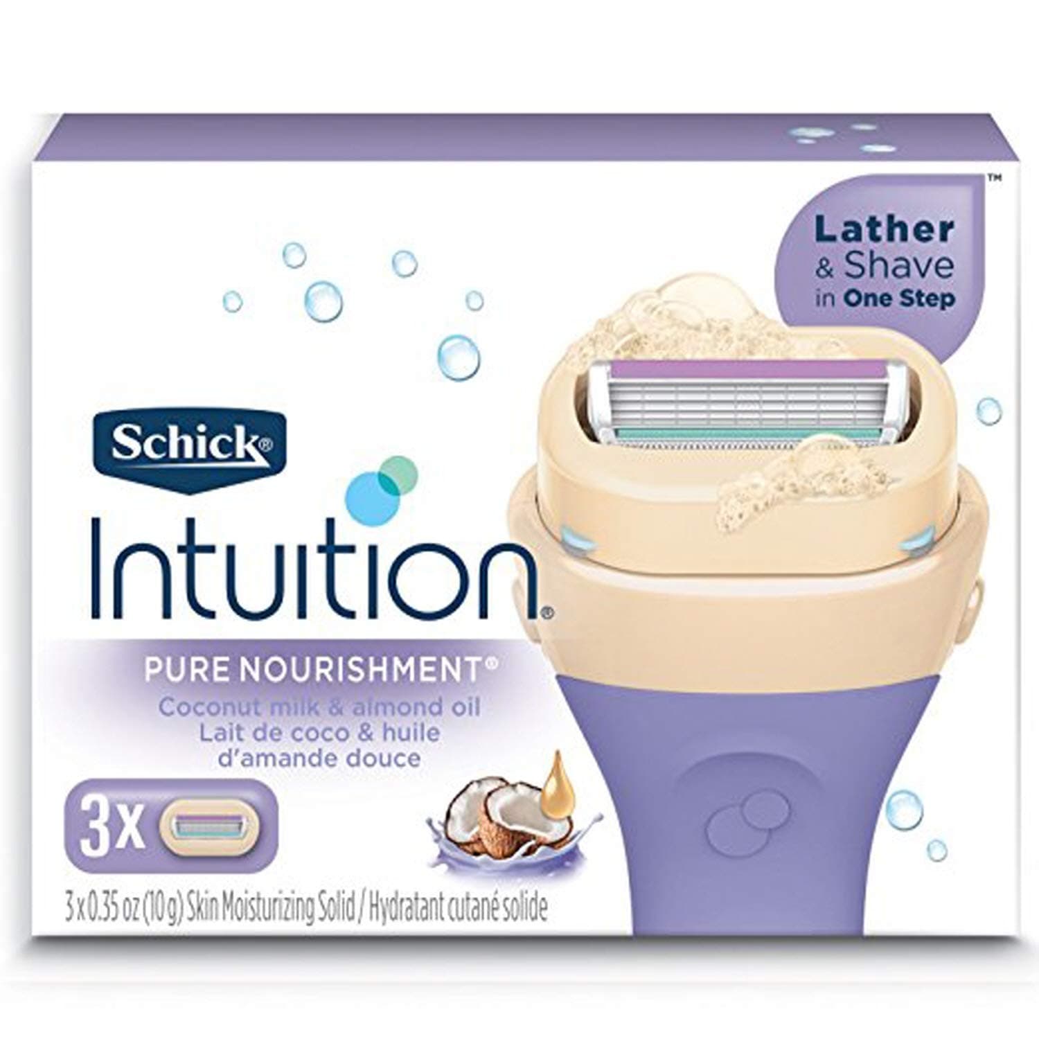 Schick Intuition Pure Nourishment Coconut Razor Refill Cartridges, 3 count