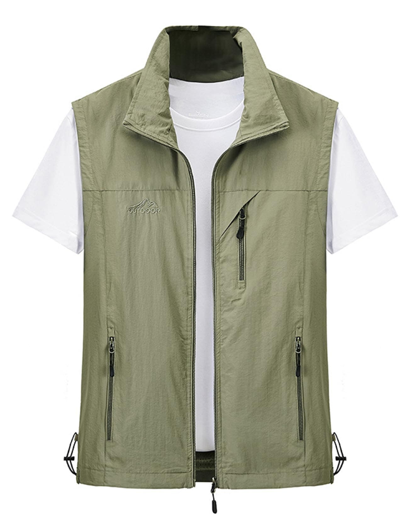 Gihuo Men's Mesh Golf Lightweight Photo Vest Fishing Travel Safari Vest Softshell Causal Sleeveless Standard Length Jacket Outerwear, Khaki, Medium
