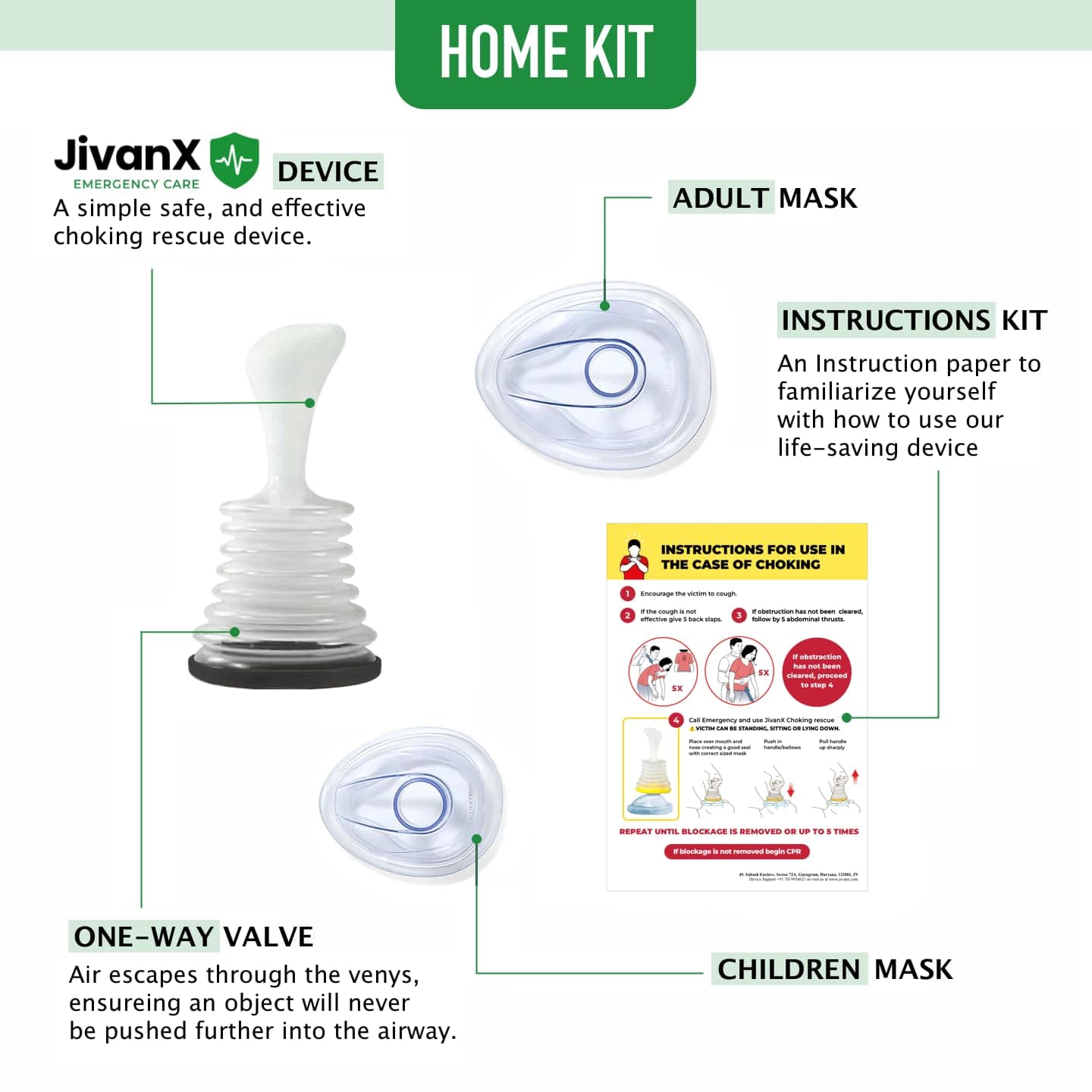 JivanX Anti Choking Device – Choking Rescue Suction Kit for Kids & Adults | First Aid Airway Clearing Device for Home, Travel & Emergency Use | Includes Emergency Instruction Manual