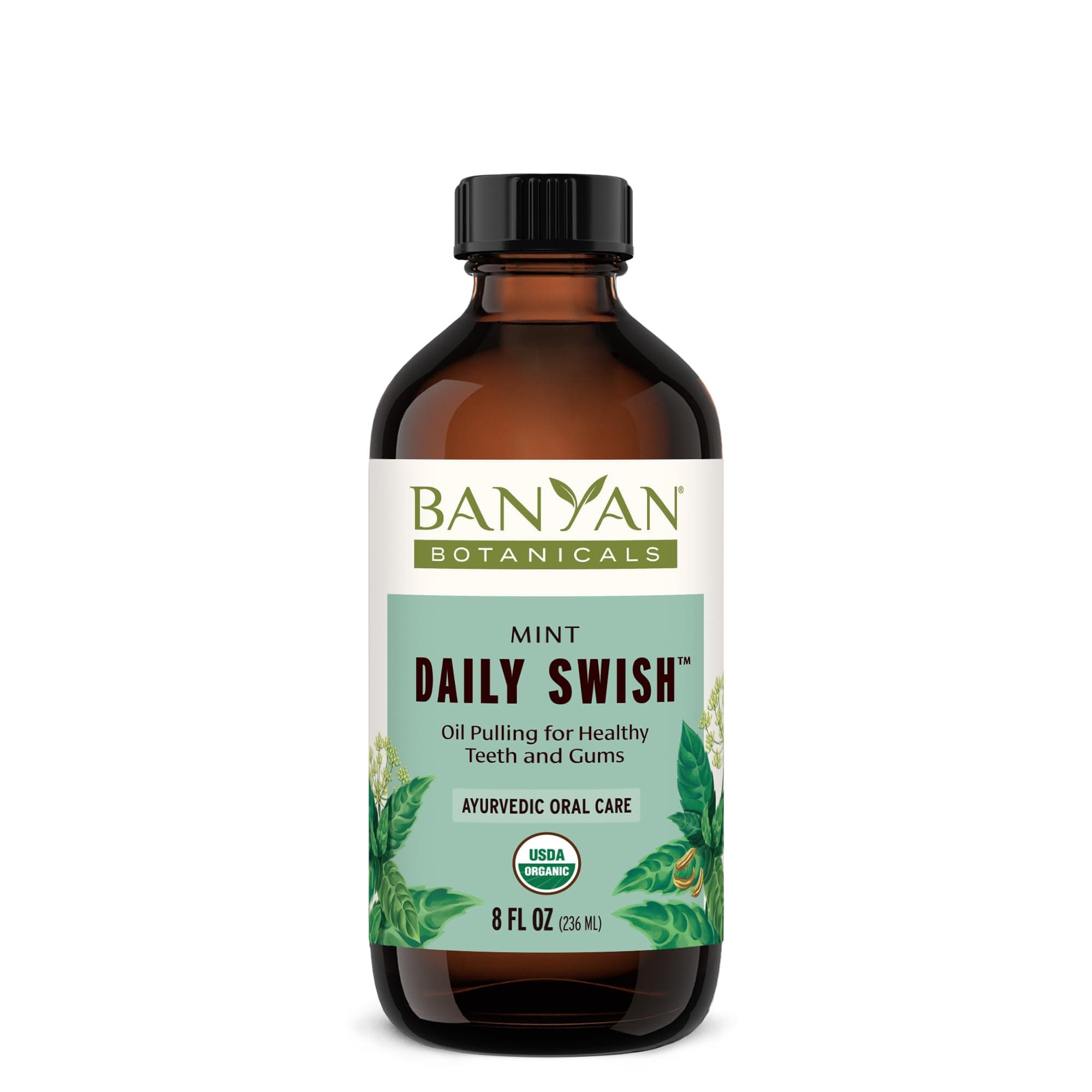 Banyan Botanicals Daily Swish, Mint, USDA Organic, 8 oz, Ayurvedic Oil Pulling Oil For Oral Health and Detoxification