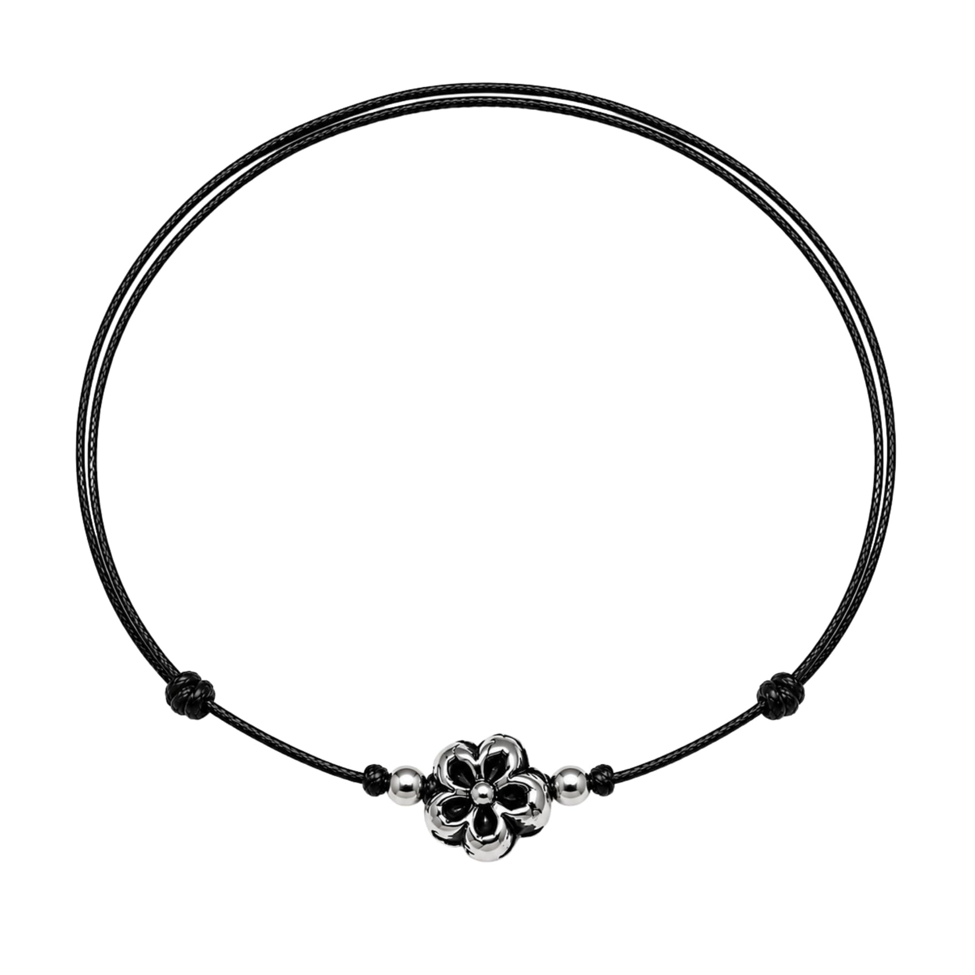 Darshraj® 925 Sterling Silver Flower Charm Anklet for Women & Girls | Silver Ball Design Premium Chinese Black Thread Nazariya Anklet | Handmade Chandi Payal | Minimal Lightweight Foot Jewellery | Adjustable Daily Wear Ankle Bracelet | Size 7 Inches Adjustable