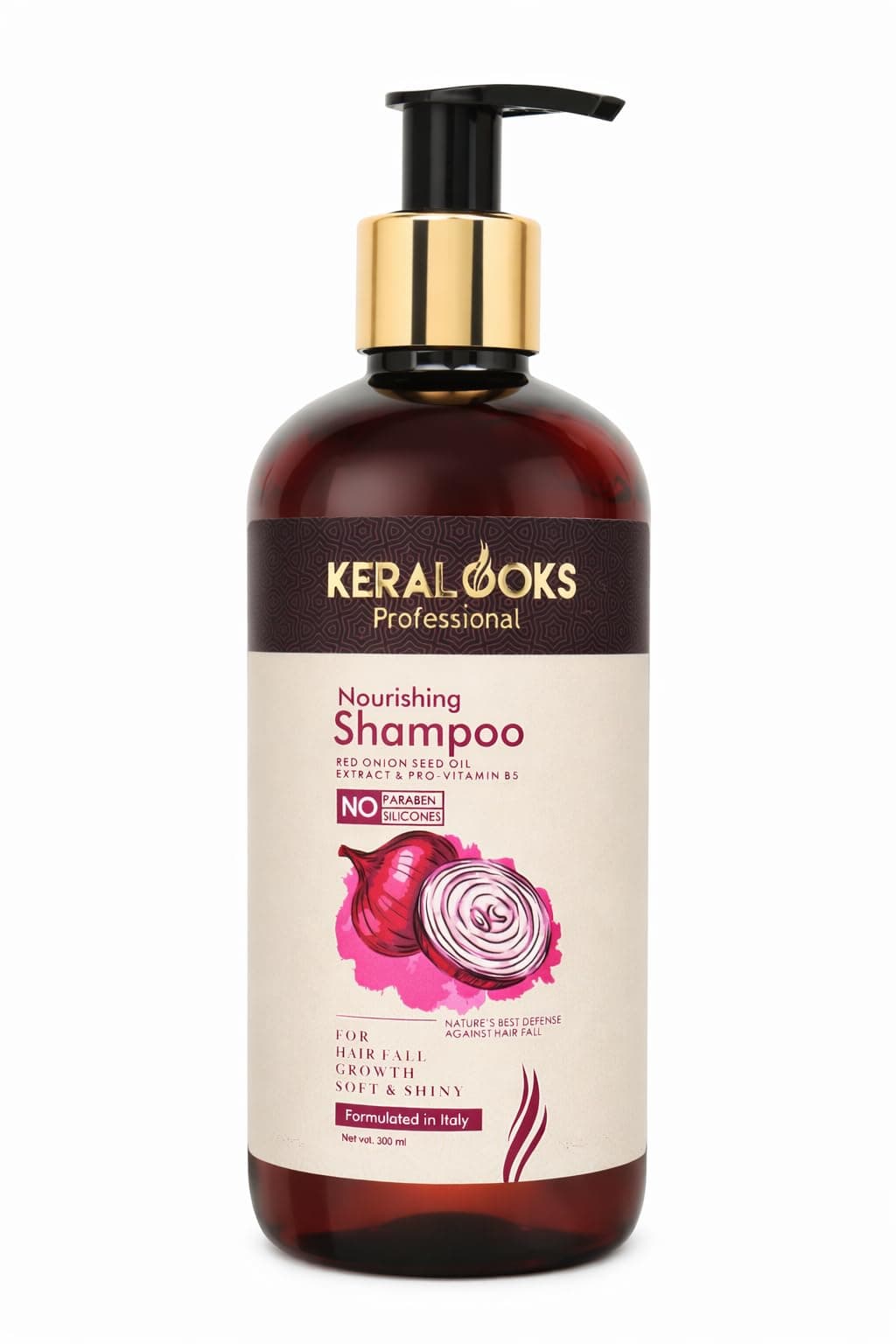 Keralooks Professional® Red Onion Shampoo 300ml | Hair Growth & Hair Fall Control | Strengthens Roots | No Sulphate, No Paraben | Suitable for Men & Women