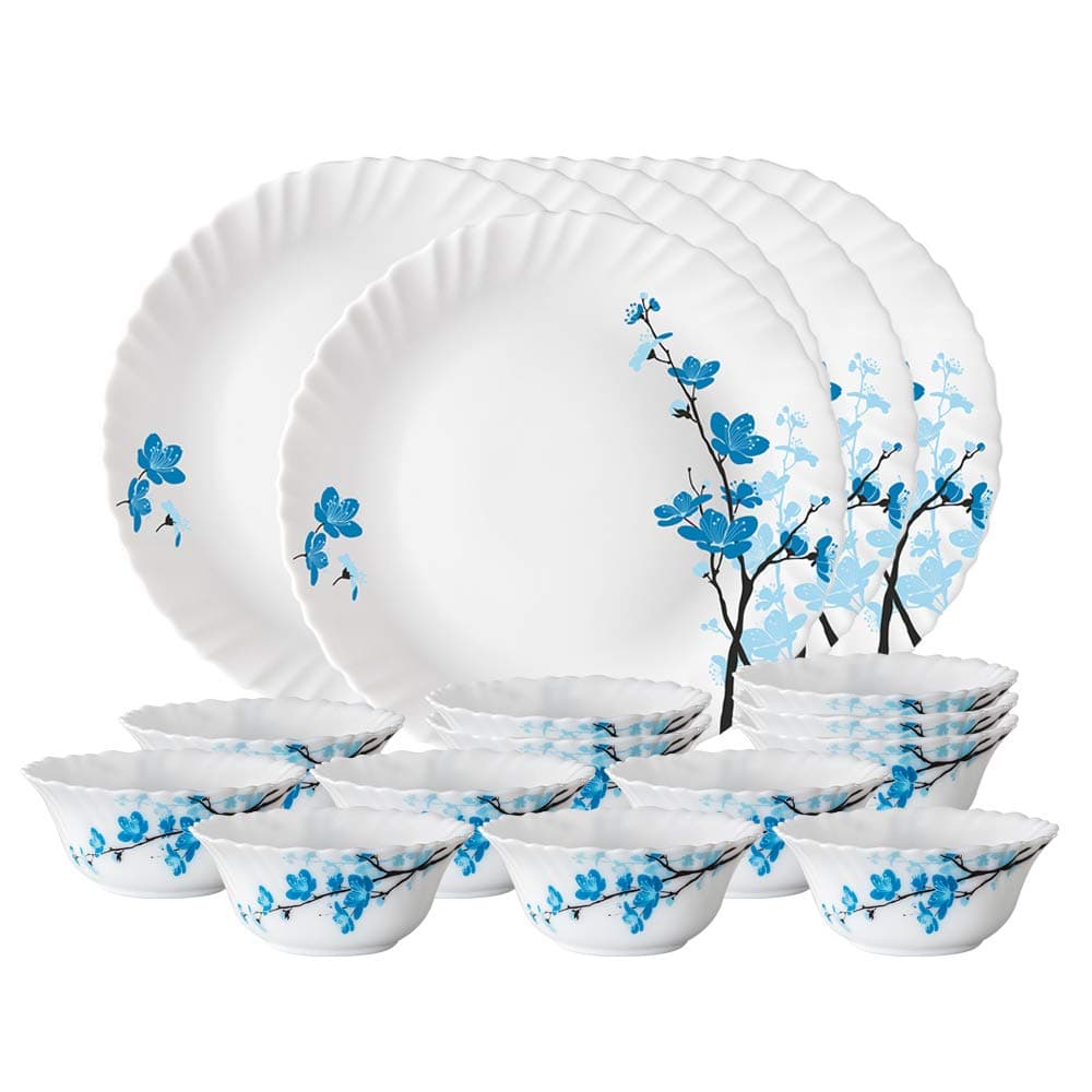 Larah by BOROSIL Glass Mimosa Thali Set (White) - 18 Pieces