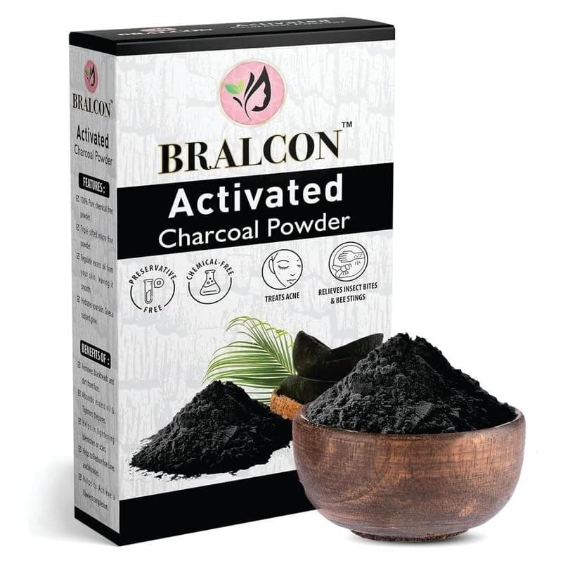 BRALCON Activated Charcoal Powder for Skin & Hair - Coconut Shell Charcoal Powder for All Skin Types, Triple Filtered, 100gm