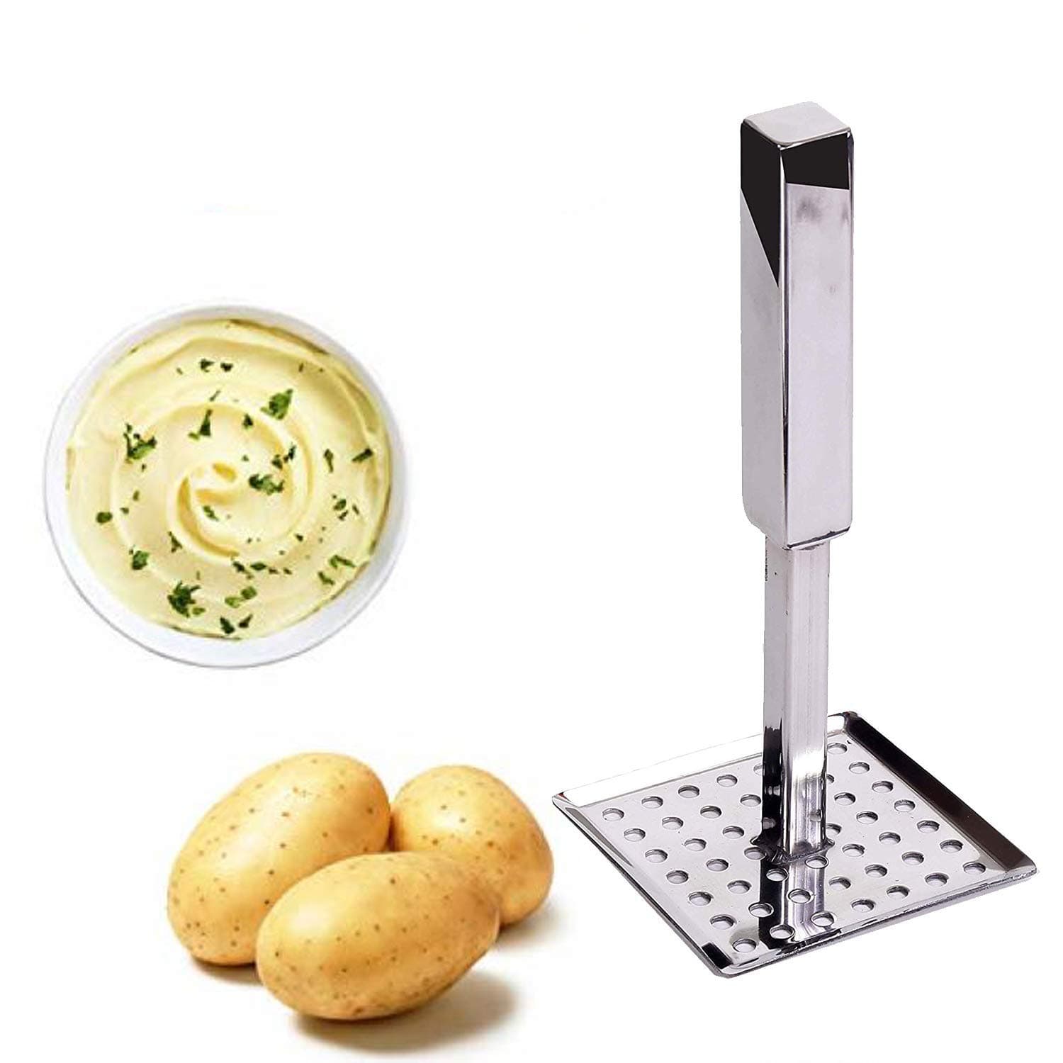 CHEFPREP Premium 100% Stainless Steel Square Potato Vegetable Pav Bhaji Masher for Kitchen (Pack of 1)