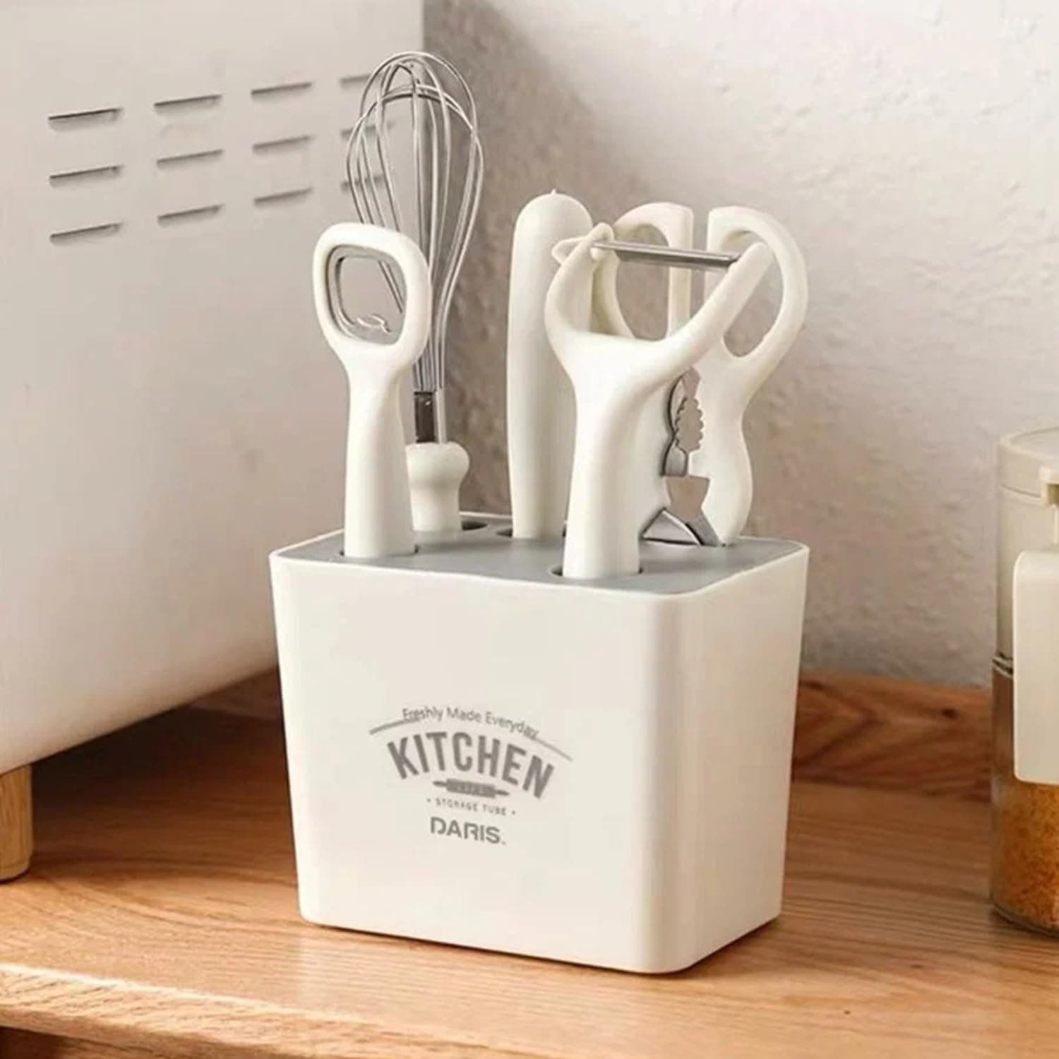SANGOZ 6-Piece Kitchen Gadgets Set with Anti-Slip Handles and Stylish Holder - Essential Utensils for Cooking, Cutting, and Whisking - Ideal for Home Chefs and Cooking Enthusiasts