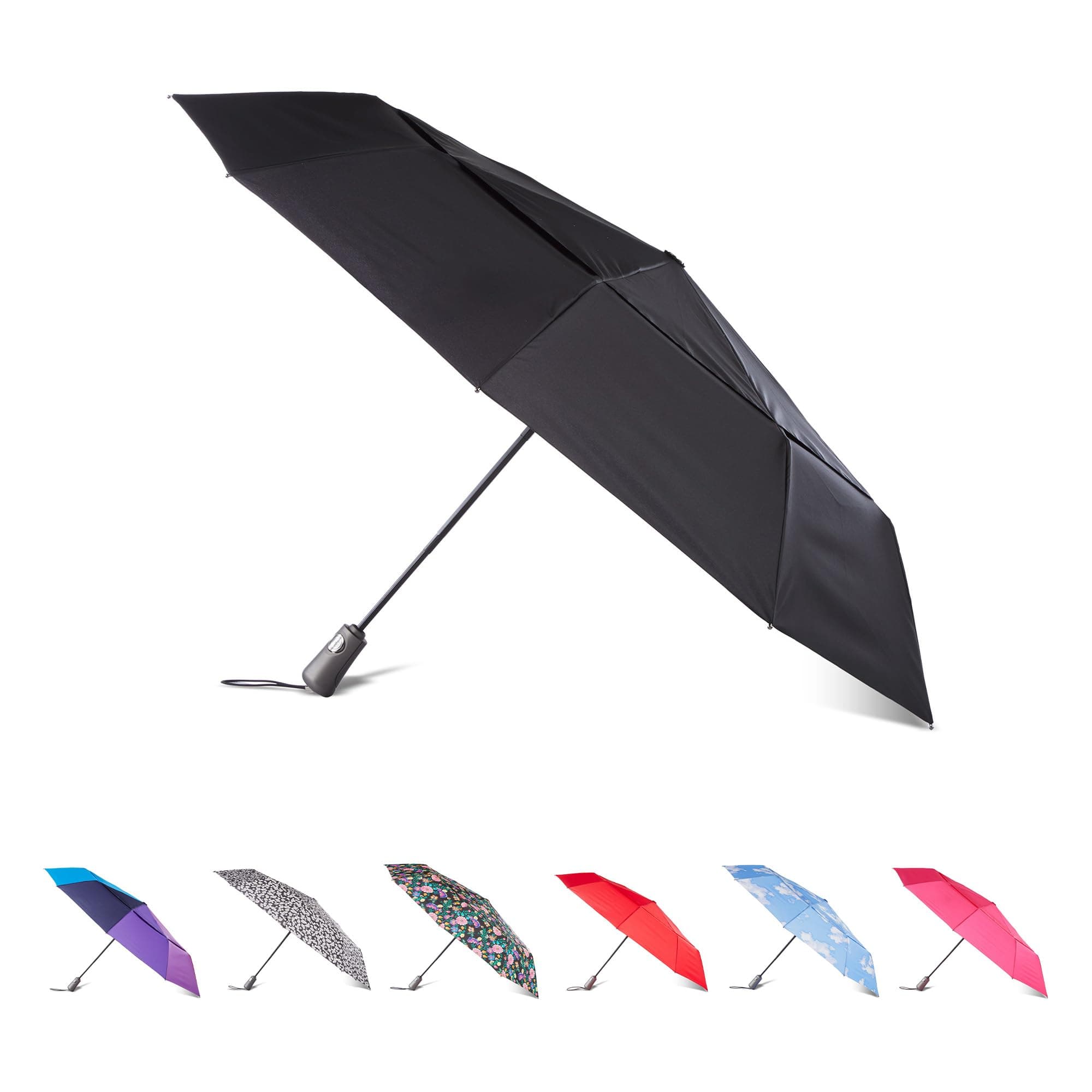 totes Men's and Women's Ultimate Protection Folding Umbrella with Auto Open Close Windproof Sun Protection, BLACK, 47" Canopy, Auto Open/Close Windproof Ultimate Compact Umbrella with UV and Water