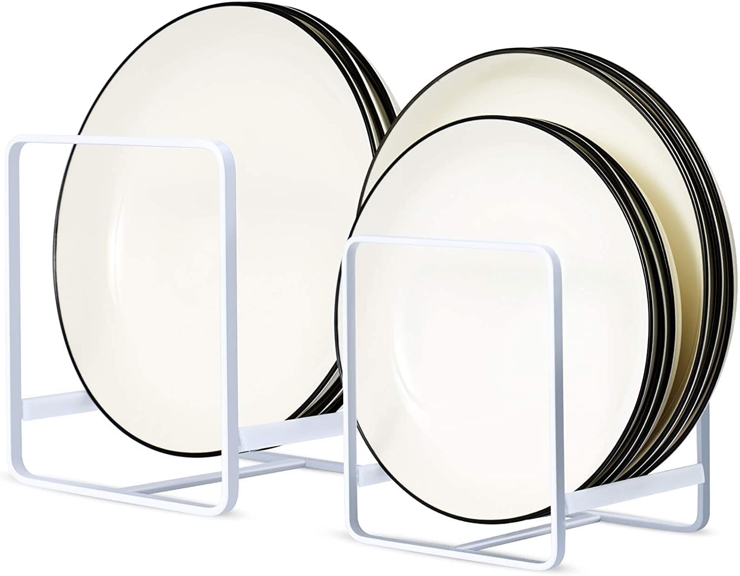 Naoe Metal Plate Dish Organizer Holder Rack Stand for Kitchen Cabinet, Counter and Cupboard (White)