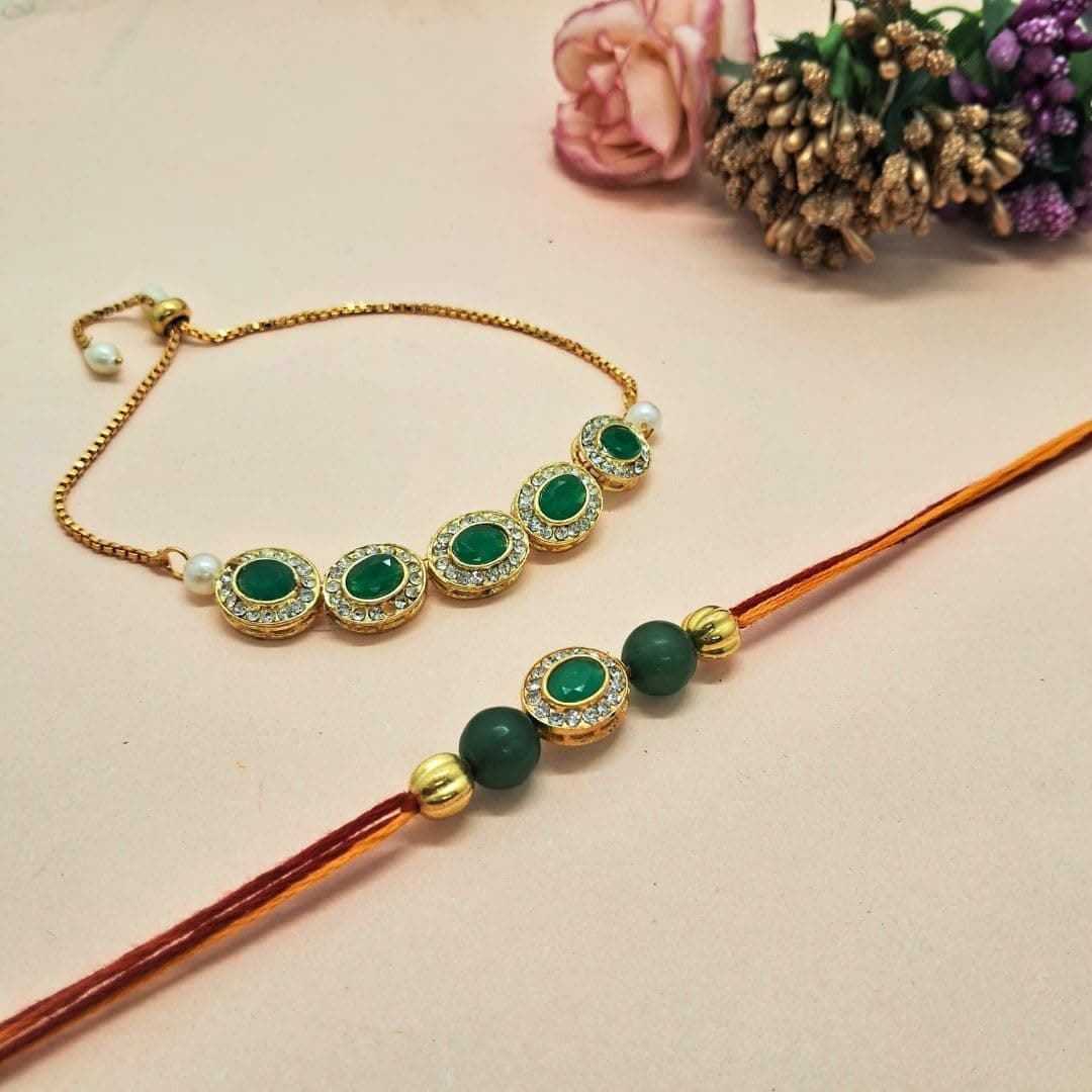Alaukik Premium Bhaiya Bhabhi Stone Rakhi/Bracelet pair rakhi/Lumba Rakhi for Bhabhi/Desingner Handmade Rakhi For Brother and Sister For Rakhabandhan For Unisex Adult