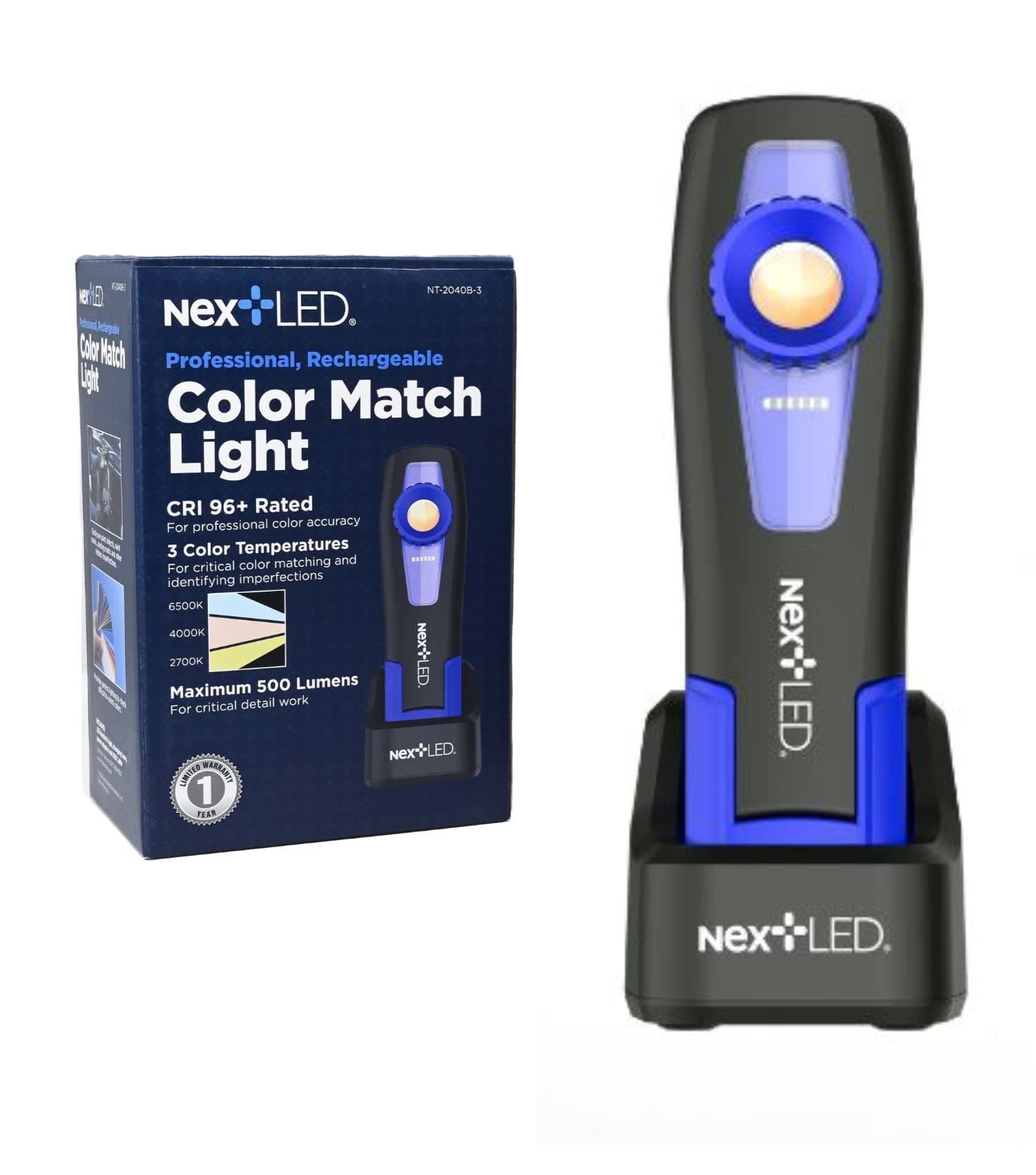 NextLED NT-2040B-3 Handheld Color Matching Auto Detailing Light, 500 Lumen, CRI 97, 3 Color Temperature, 2700/4000/6500K, Car Detailing Light, Paint Correction Light, Detailing Work Light for Swirls