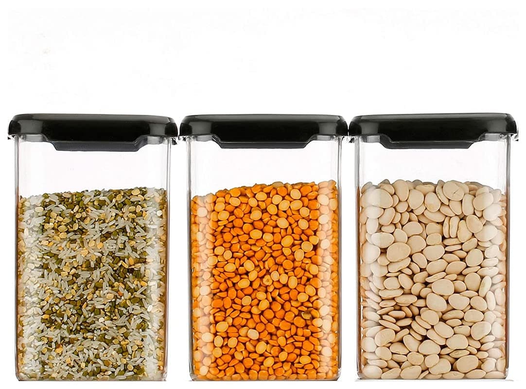 HAPPI Multipurpose Transparent Square Containers Set For Kitchen Storage/Unbreakable Plastic Airtight Masala Box For Spice, Cereal, Grocery (1100 Ml Each, Set of 6 Pcs)