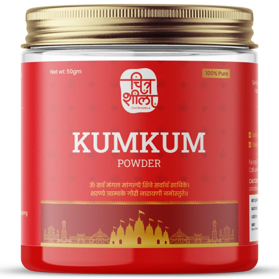 CHITRASHILA® 100% Herbal Original Pure Kumkum Powder/Roli Made with Pure Turmeric | Sacred Red Tika for Pooja, Tilak & Festivals | Natural & Skin-Safe | 50g
