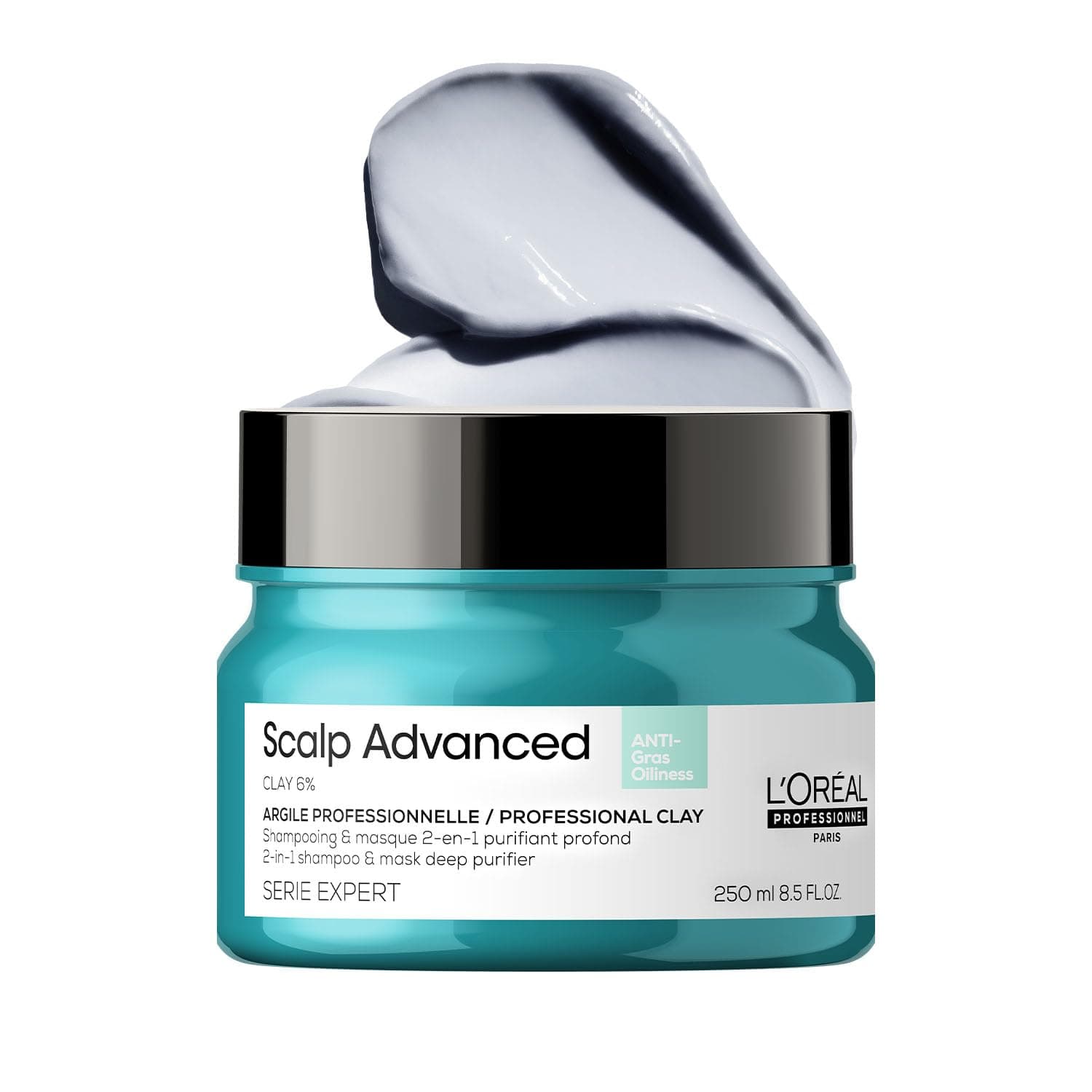 L’Oréal Professionnel Scalp Advanced Anti-Oiliness 2-in-1 Deep Purifier Clay Mask & Shampoo | Reduces Scalp Sebum & Gives Instant Volume | Powered by 6% Clay | For Men & Women, 250ml