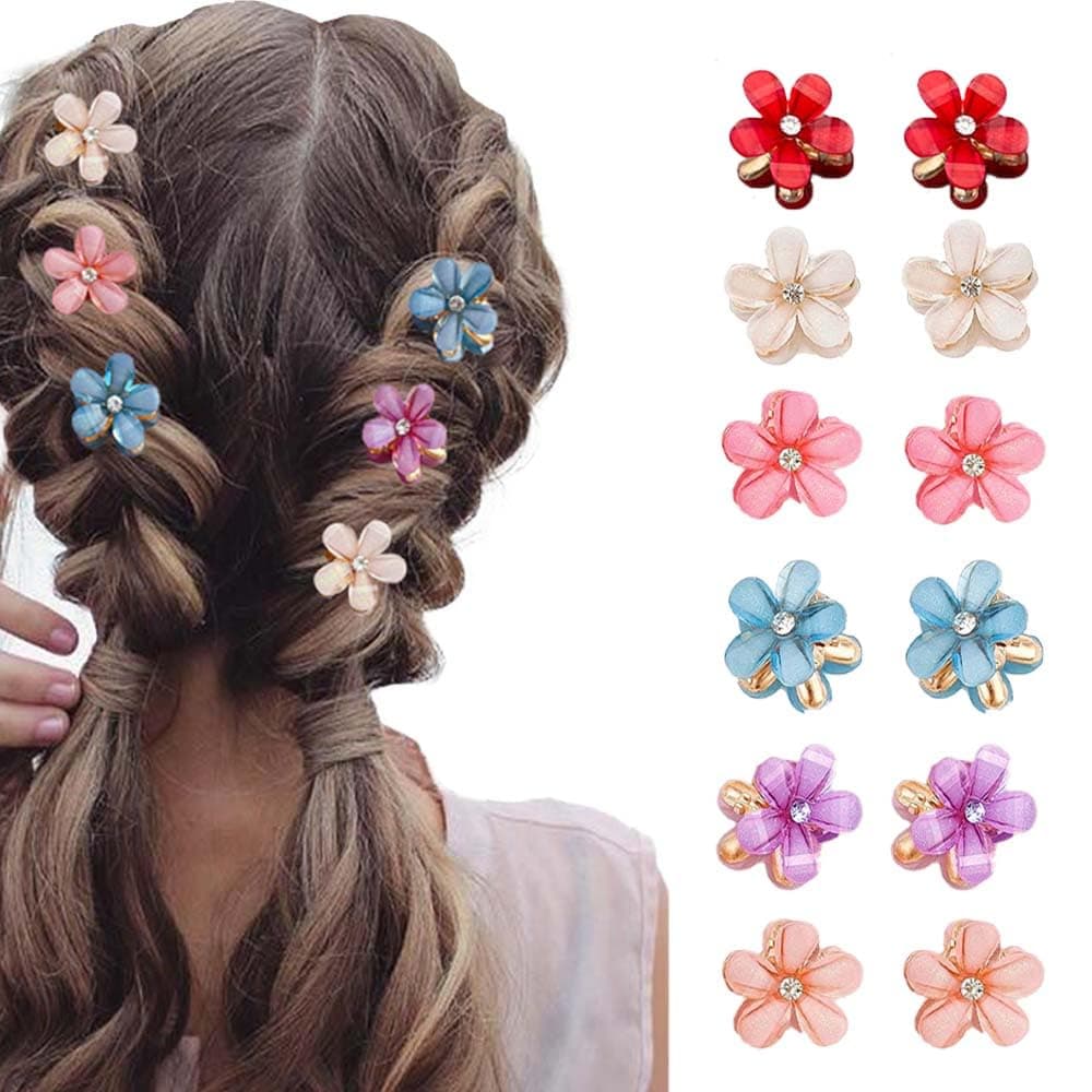 TEMPERIA (12pcs) Korean Style Mini Claw Clips for Girls & Women & Kids | Aesthetic Stylish Hair Accessories for Wedding | Small Pearl Flower Hair Clutcher | Multicolour
