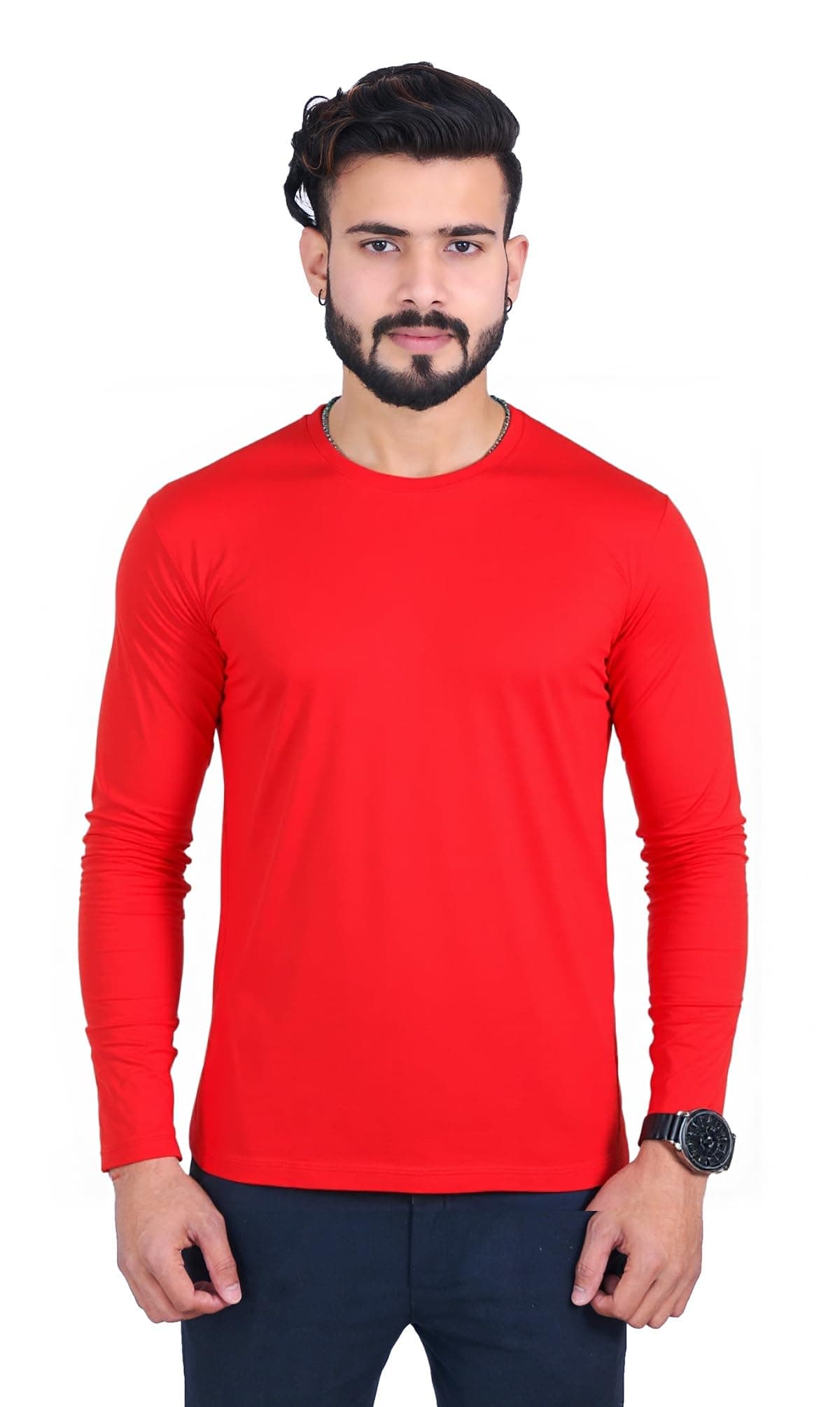 EcoLove Men Pure Cotton Long Sleeve Solid Regular Fit T-Shirt - Pack of 1 (in, Alpha, XL, Regular, RED)