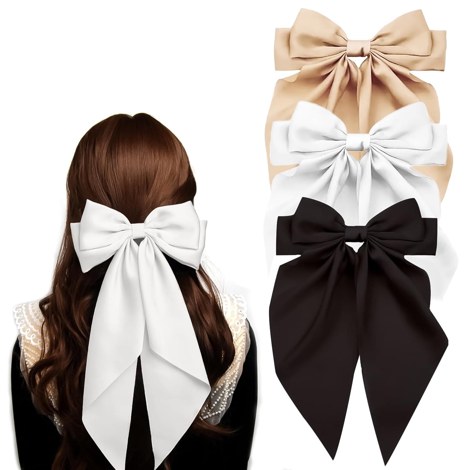 ANNA CREATIONS 3 Pcs Fashion Hair Bows for Women Bows for hair Silk Satin Hair Ribbons Bow Hairclip for Women Cute Hair Clip for Girls Large Vintage Hair Accessories Big Ribbon Bow Clip